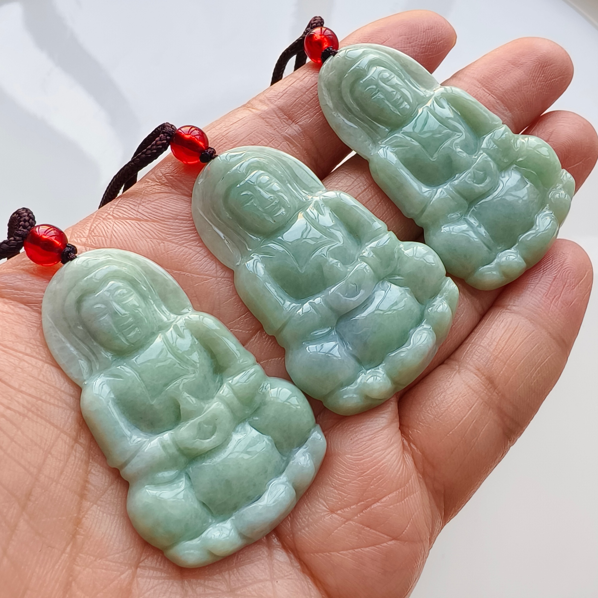 DDP 46-49mm Natural Type A Untreated Green Burmese Jadeite Guanyin Pendant