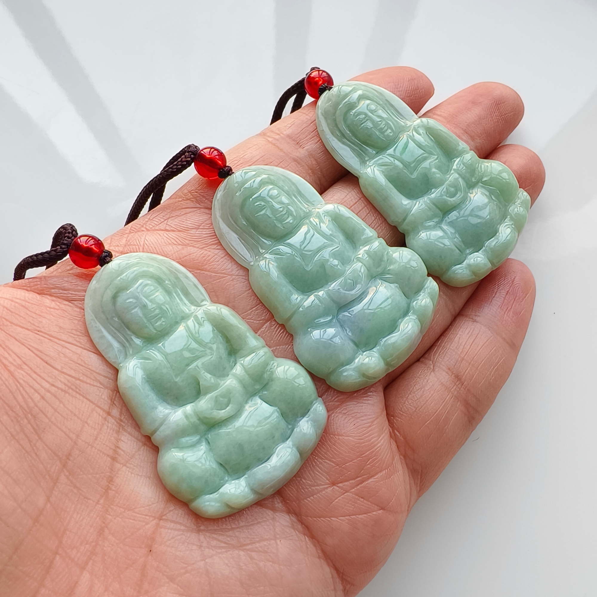 DDP 46-49mm Natural Type A Untreated Green Burmese Jadeite Guanyin Pendant