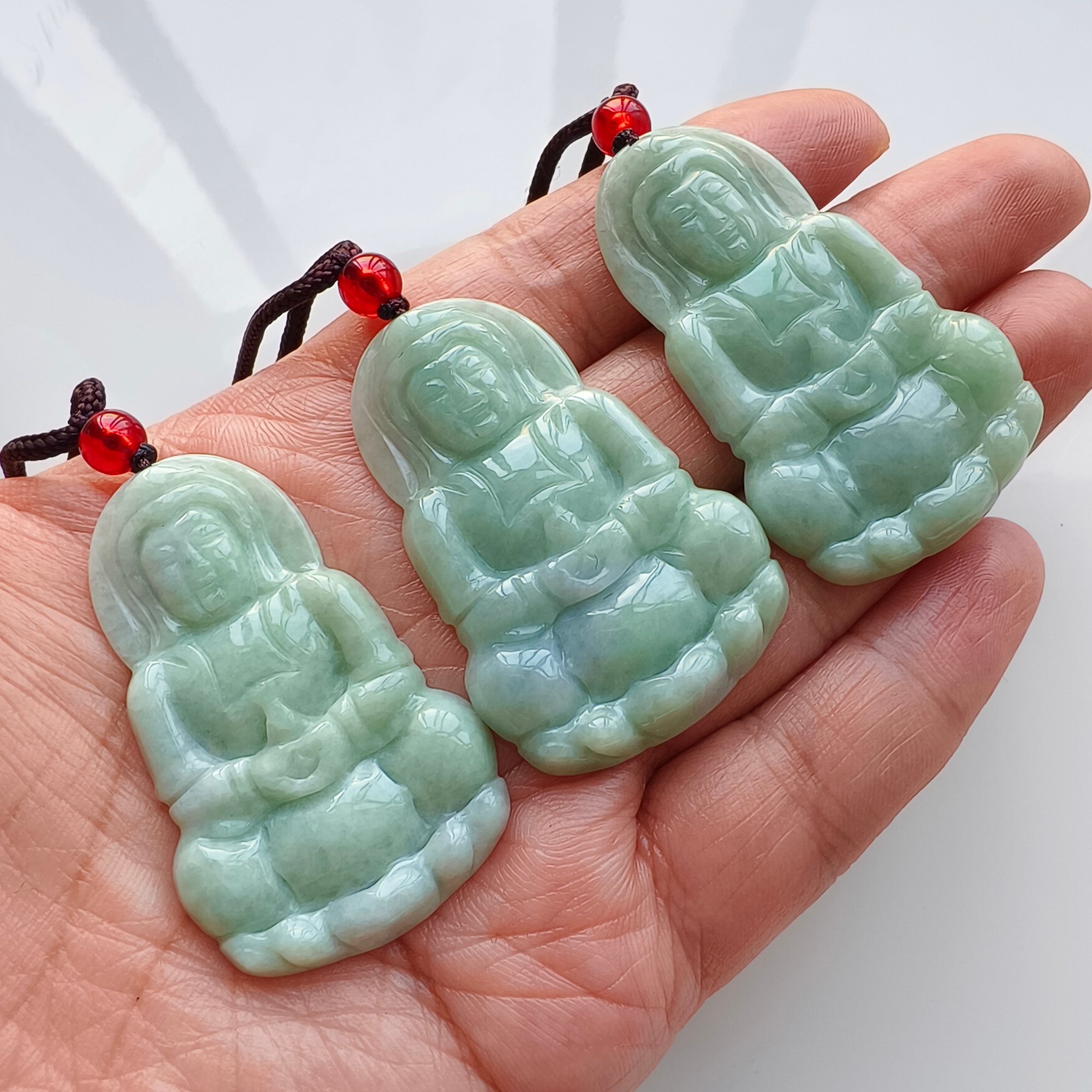 DDP 46-49mm Natural Type A Untreated Green Burmese Jadeite Guanyin Pendant