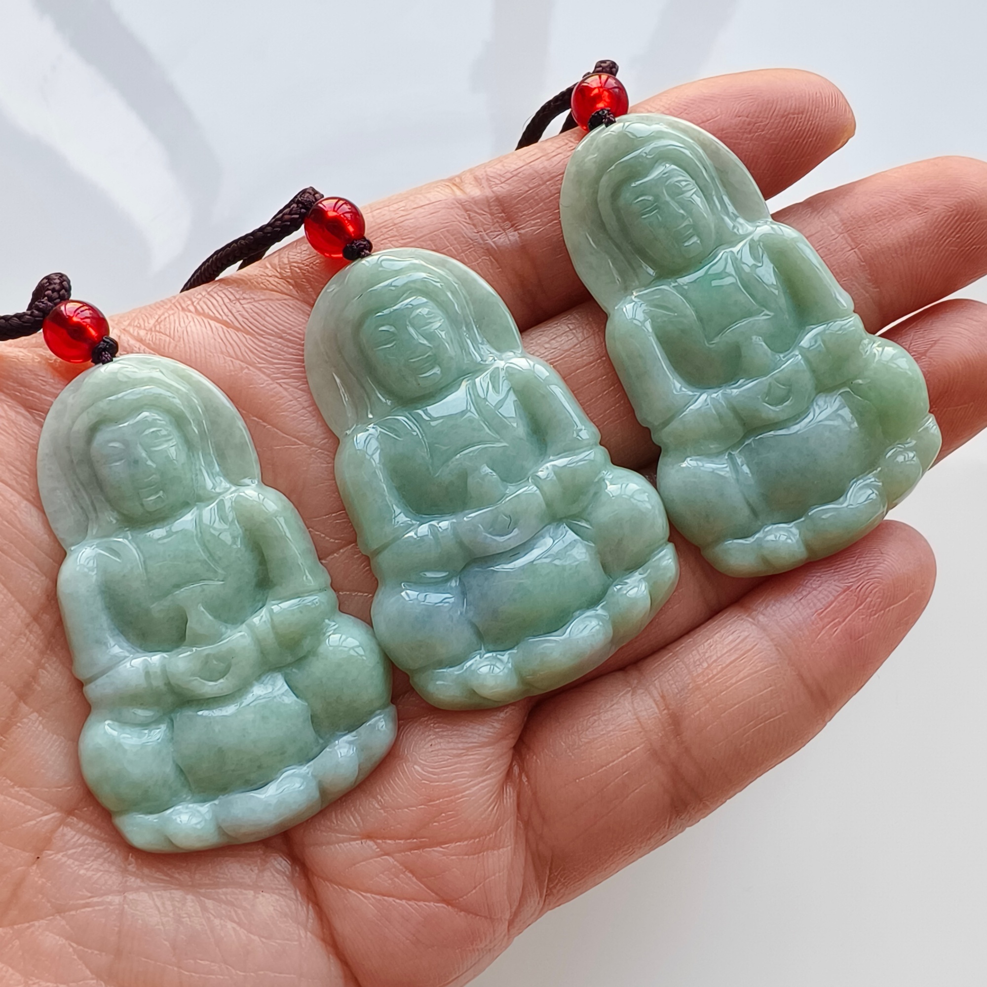 DDP 46-49mm Natural Type A Untreated Green Burmese Jadeite Guanyin Pendant