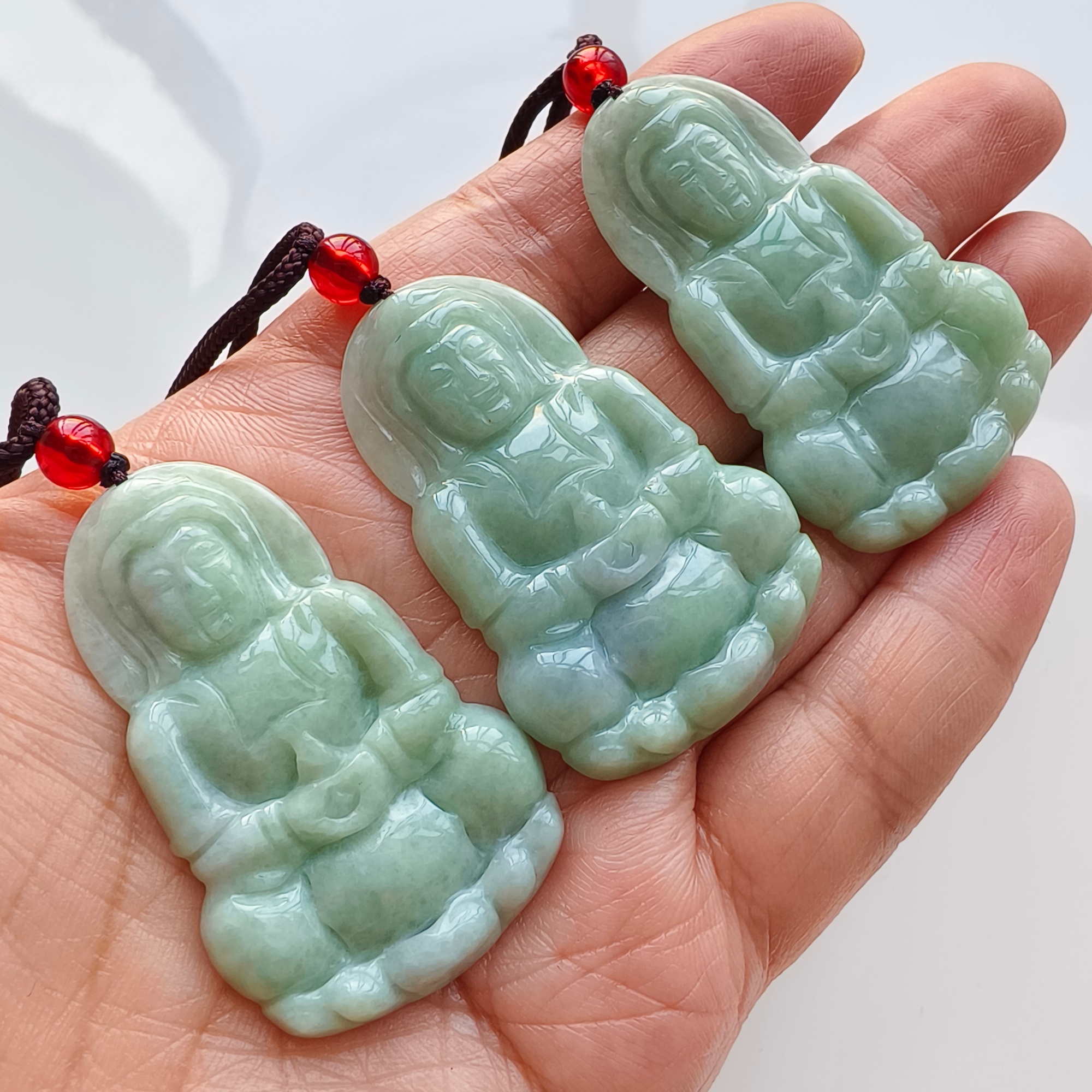 DDP 46-49mm Natural Type A Untreated Green Burmese Jadeite Guanyin Pendant