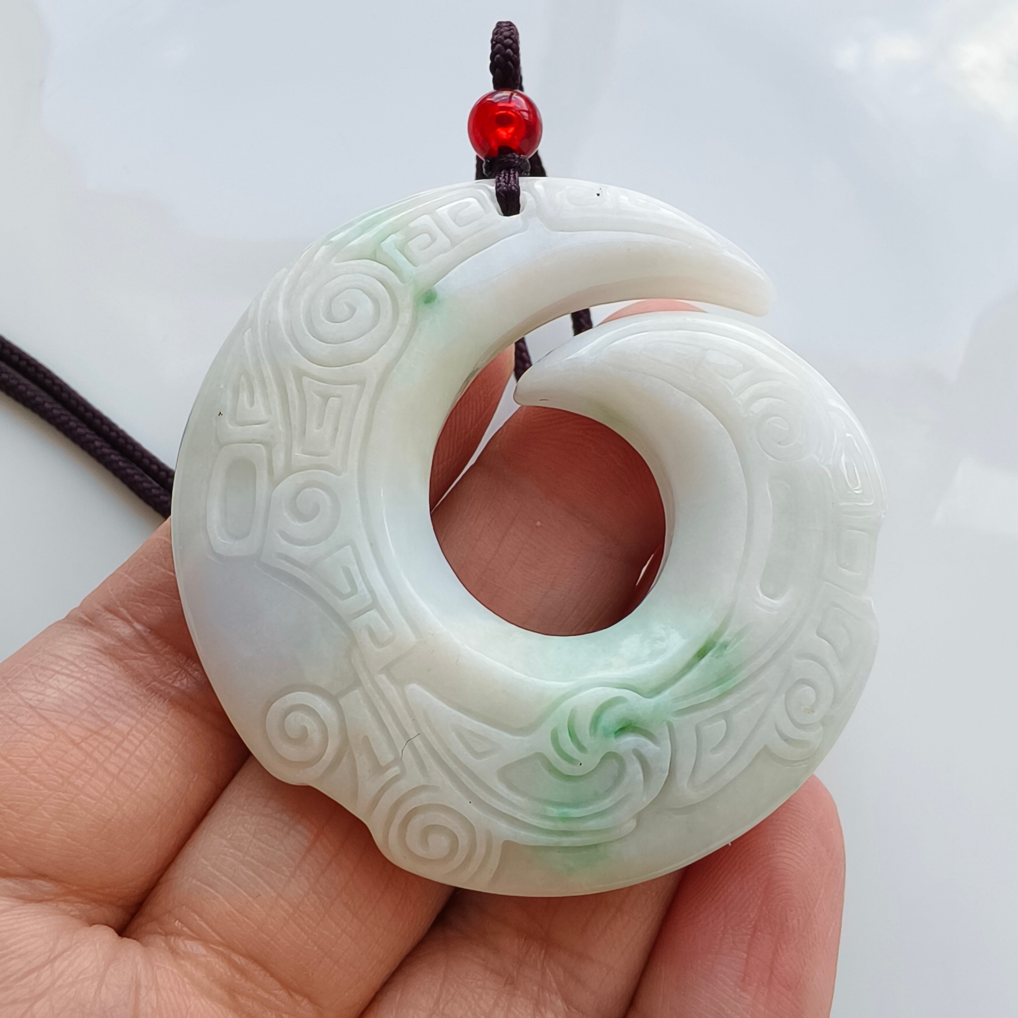 DDP 54mm Natural Certificate Type A Untreated Green White Burmese Jadeite Turning Fortune Pendant