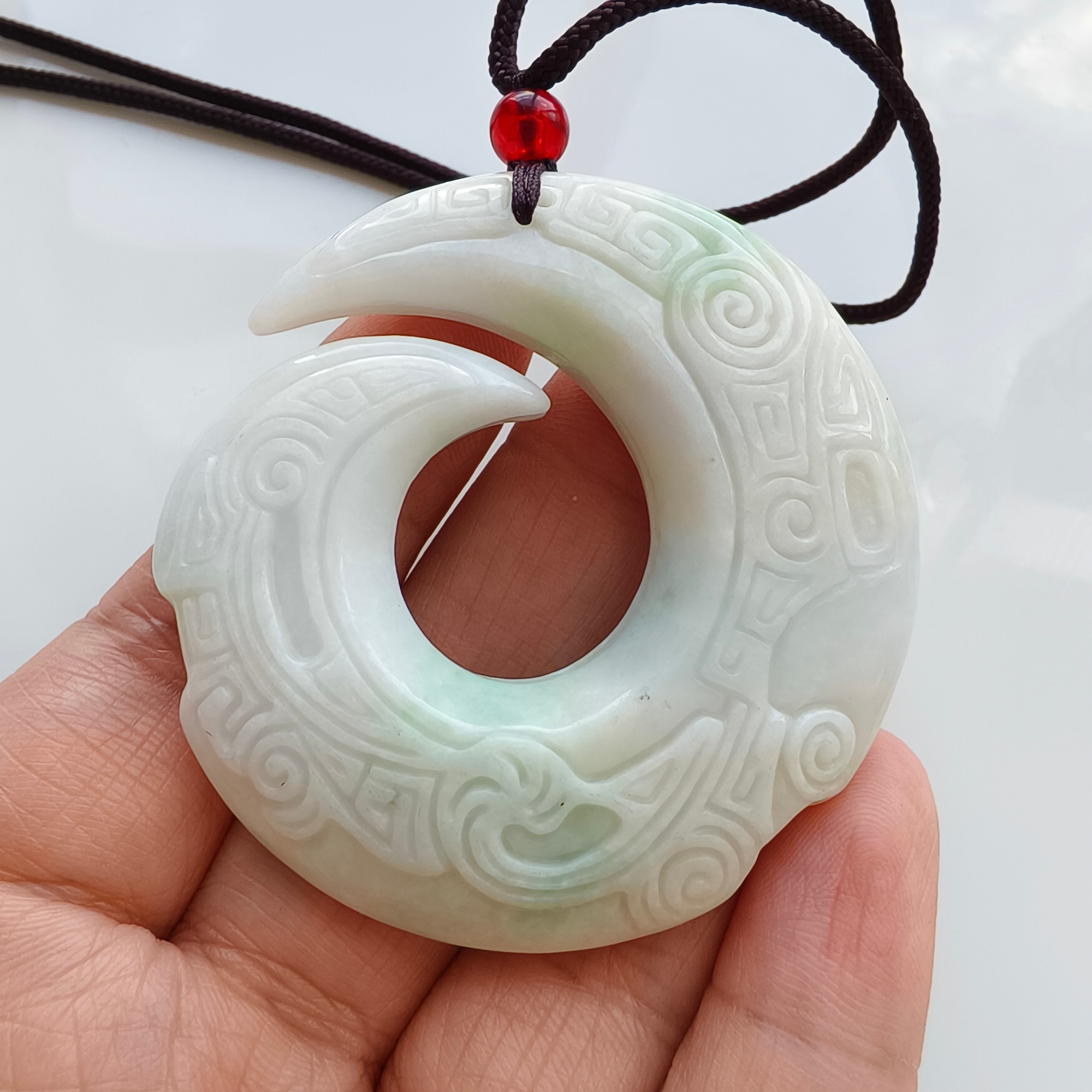 DDP 54mm Natural Certificate Type A Untreated Green White Burmese Jadeite Turning Fortune Pendant