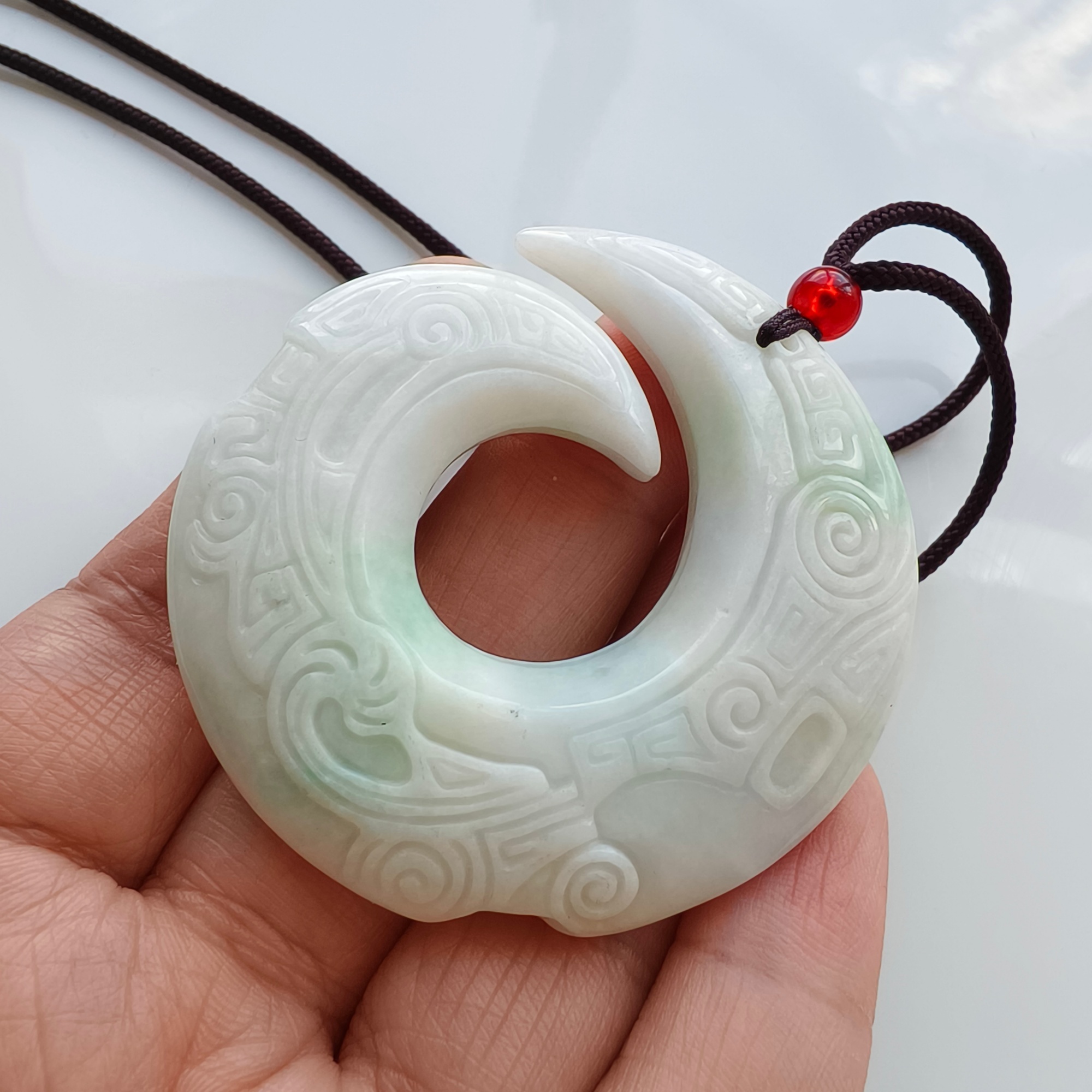 DDP 54mm Natural Certificate Type A Untreated Green White Burmese Jadeite Turning Fortune Pendant