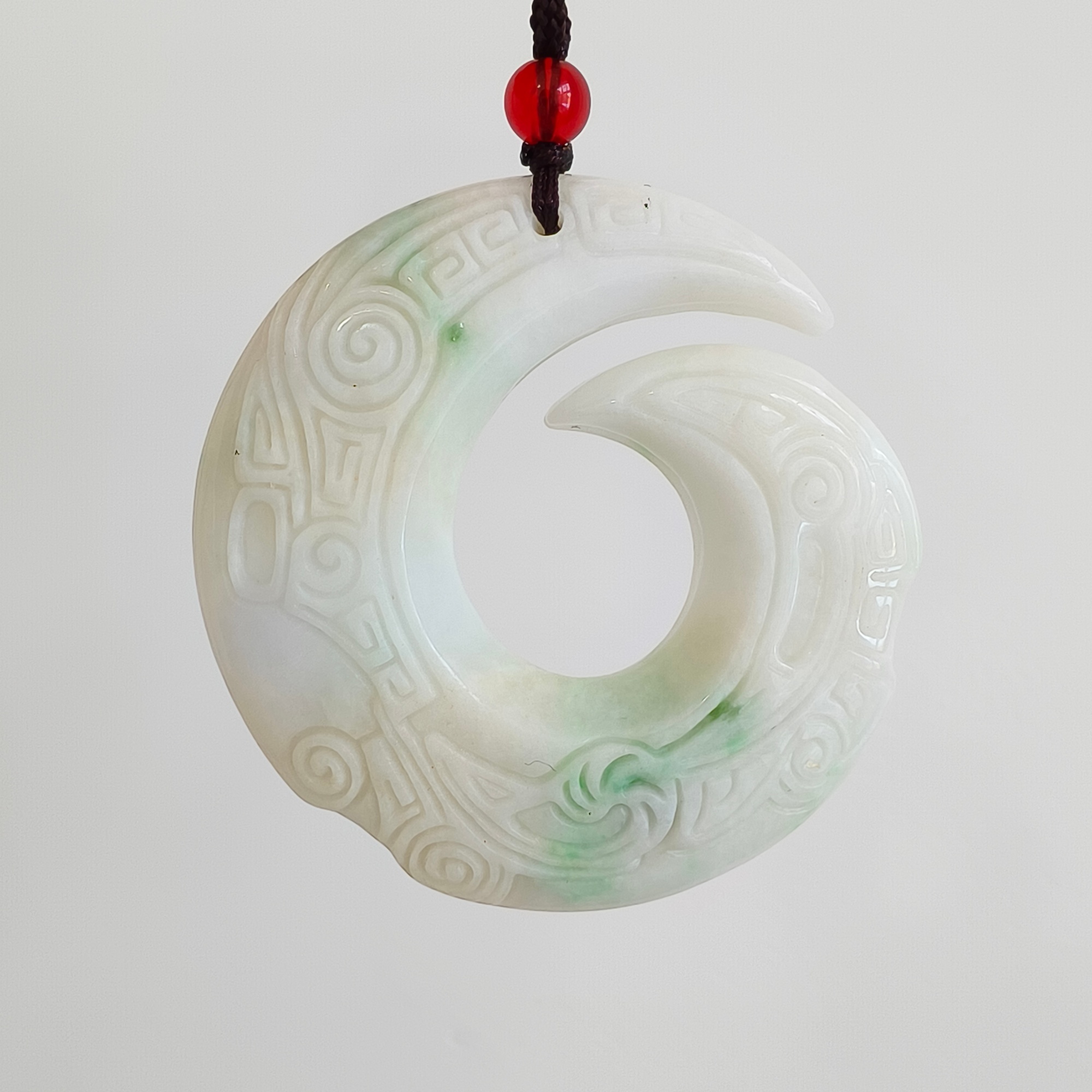 DDP 54mm Natural Certificate Type A Untreated Green White Burmese Jadeite Turning Fortune Pendant