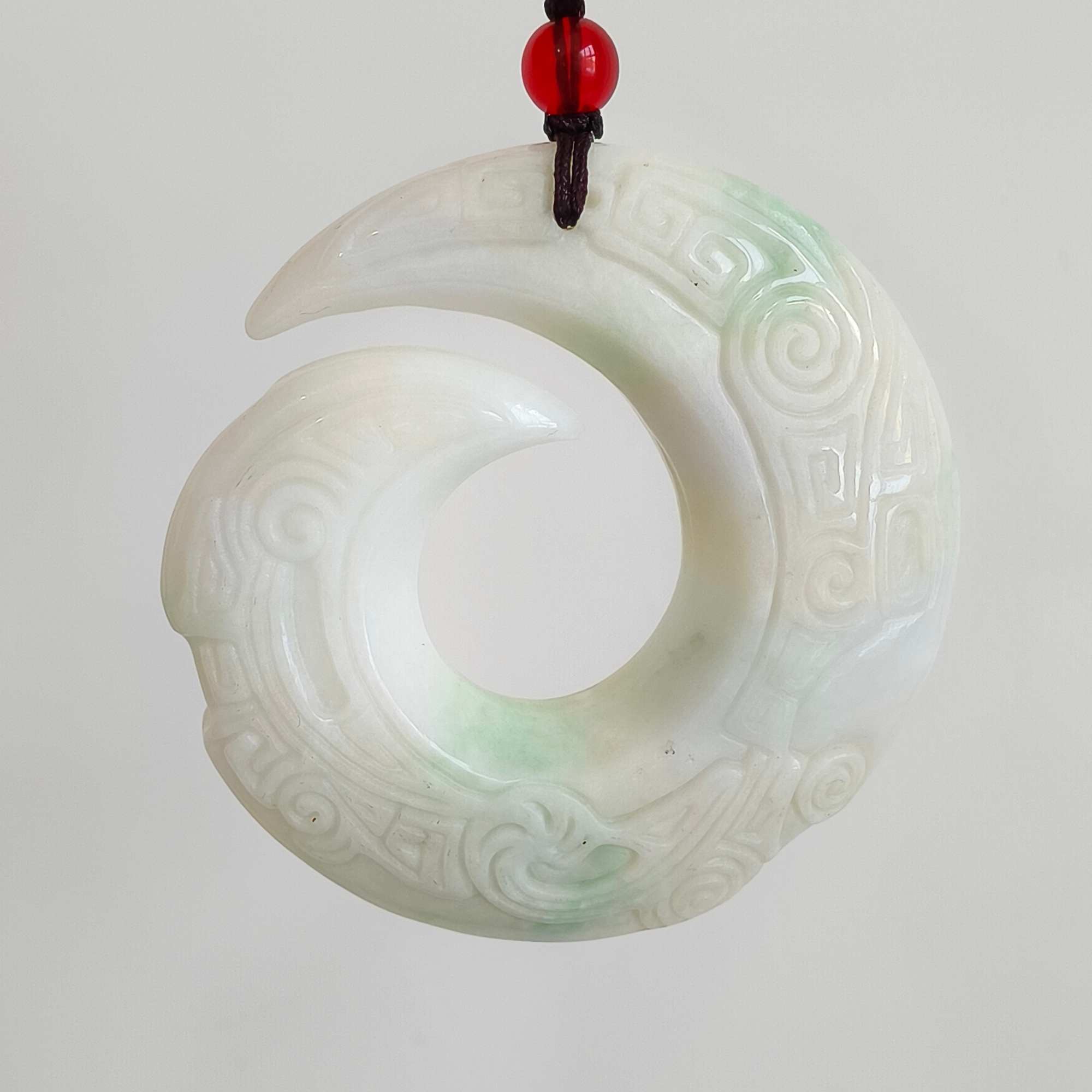 DDP 54mm Natural Certificate Type A Untreated Green White Burmese Jadeite Turning Fortune Pendant