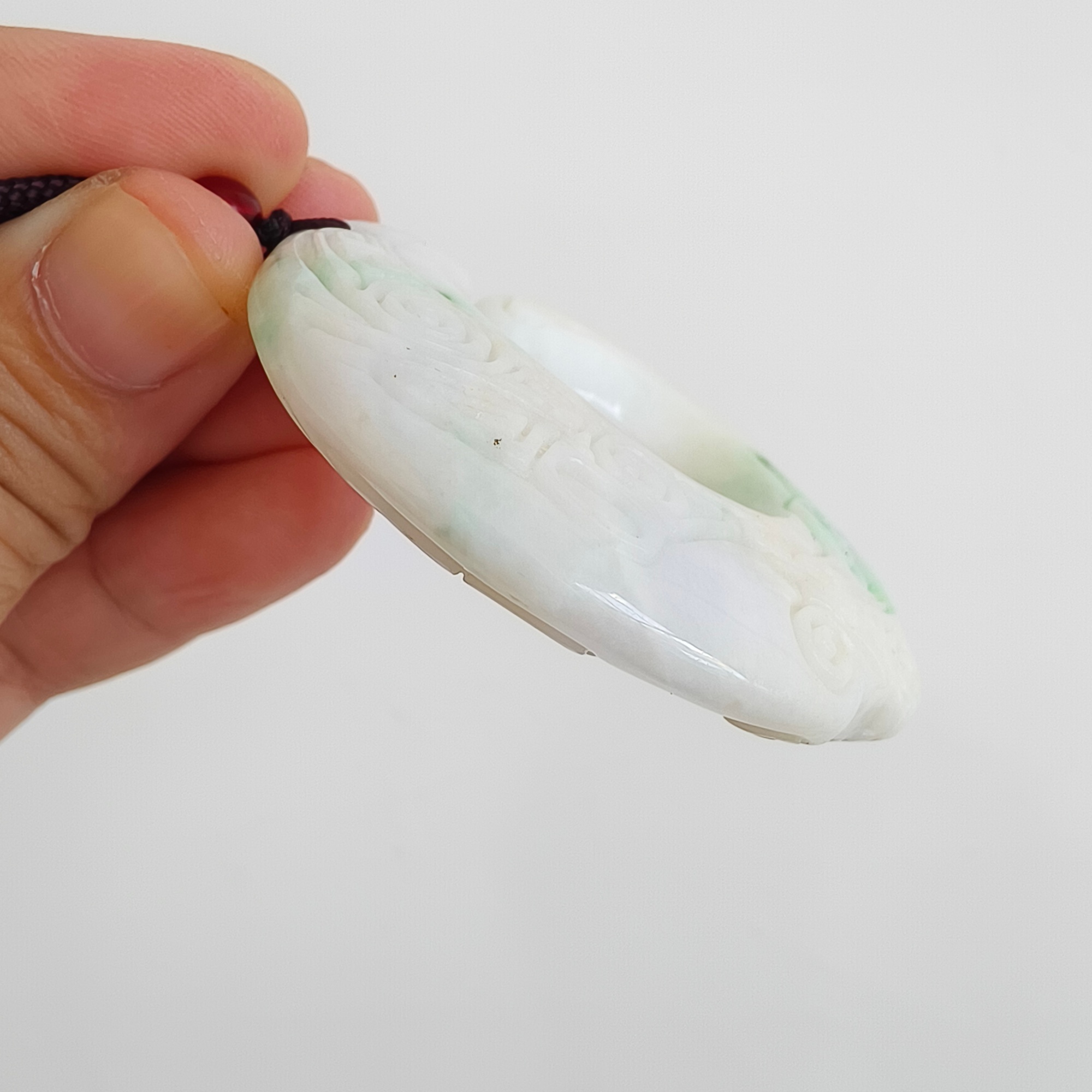 DDP 54mm Natural Certificate Type A Untreated Green White Burmese Jadeite Turning Fortune Pendant