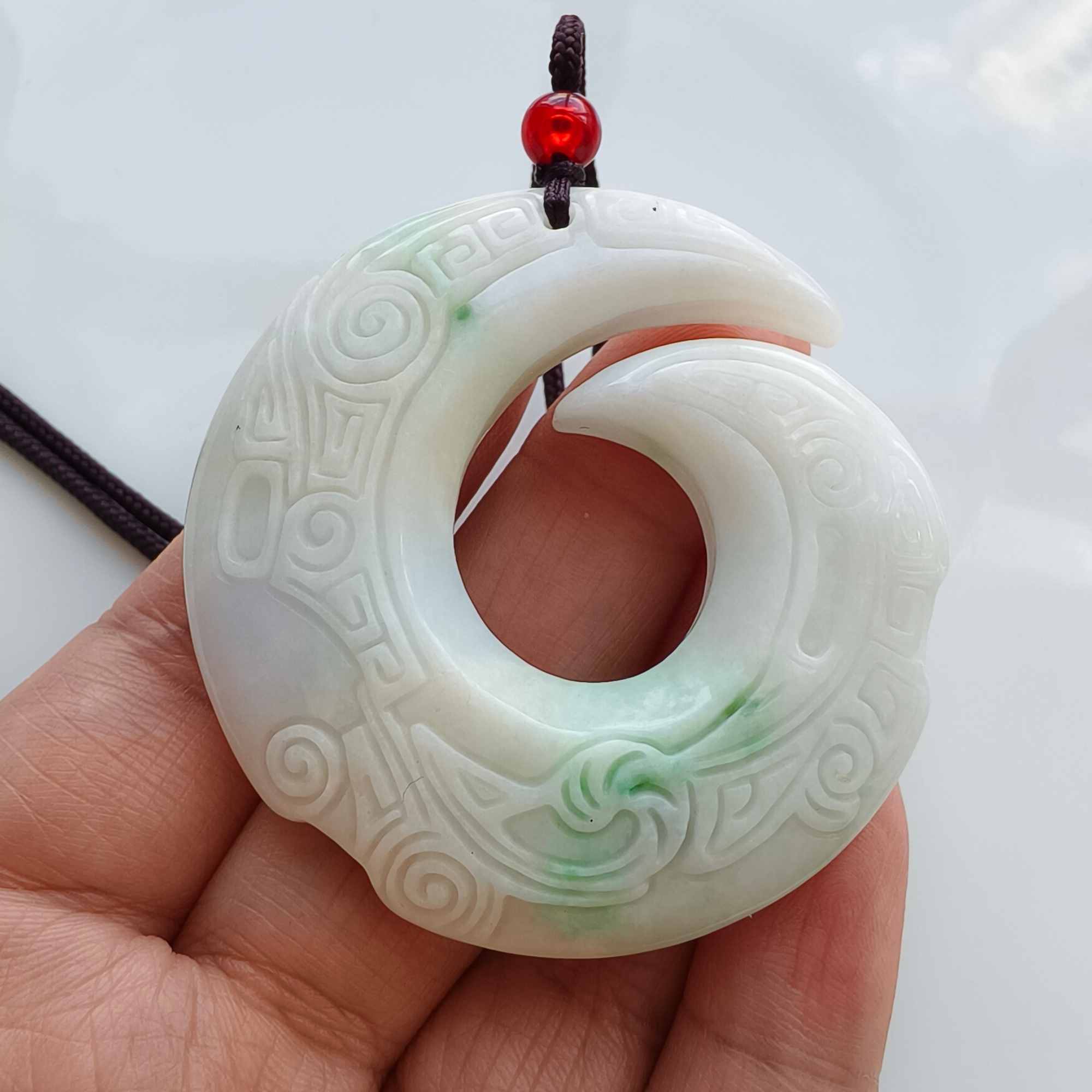 DDP 54mm Natural Certificate Type A Untreated Green White Burmese Jadeite Turning Fortune Pendant