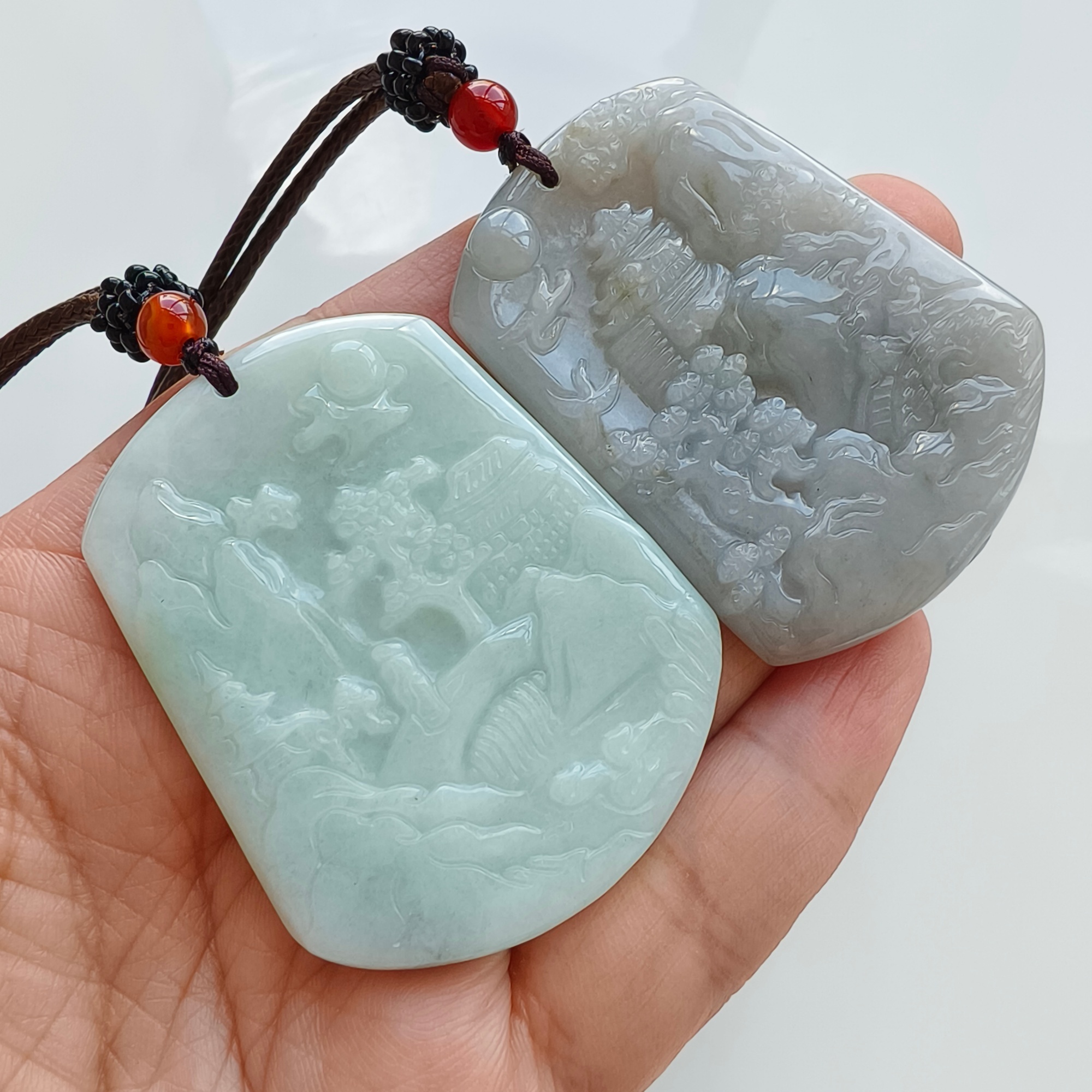 DDP 51.5mm Natural Type A Untreated Green Gray Burmese Jadeite Landscape Plaque