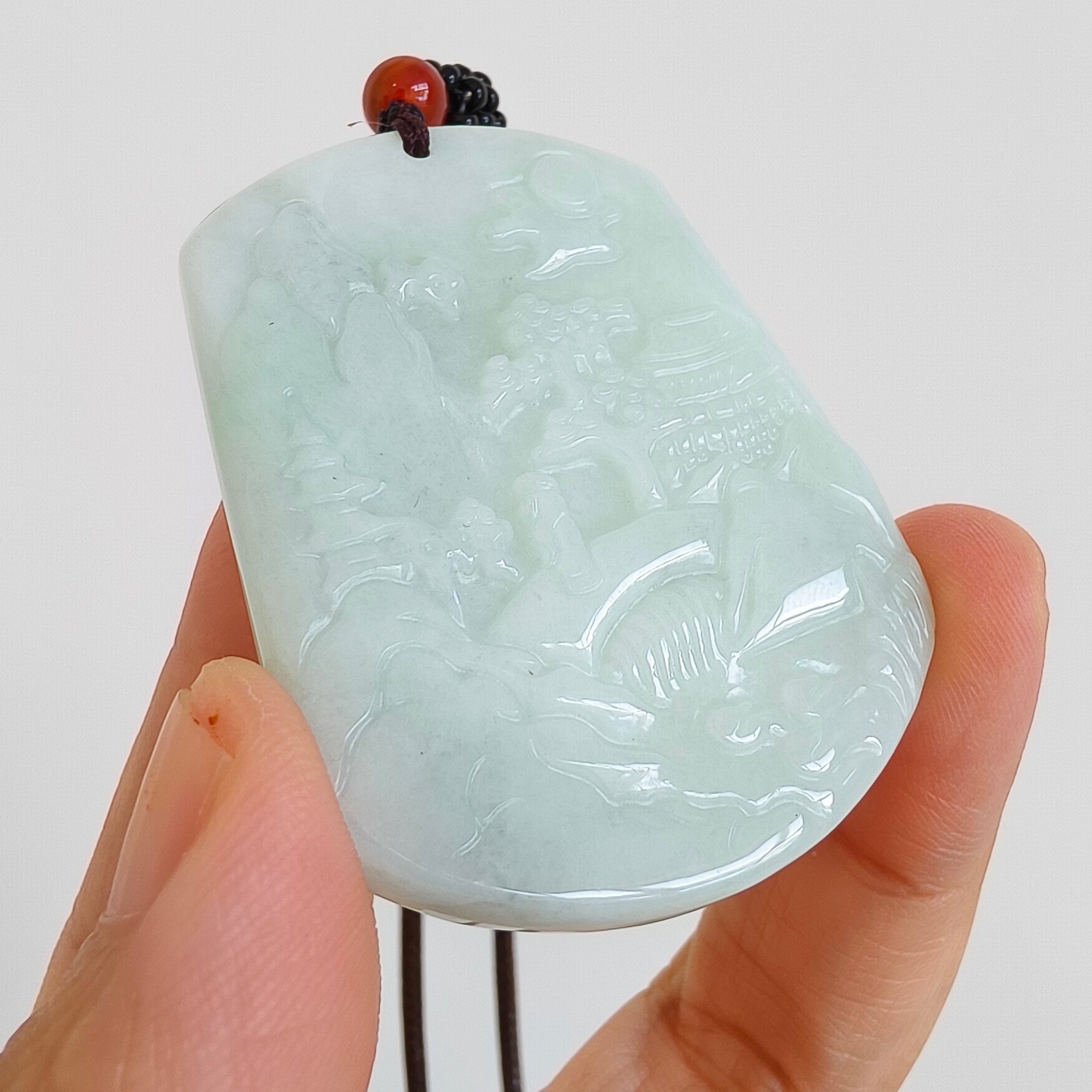 DDP 51.5mm Natural Type A Untreated Green Gray Burmese Jadeite Landscape Plaque