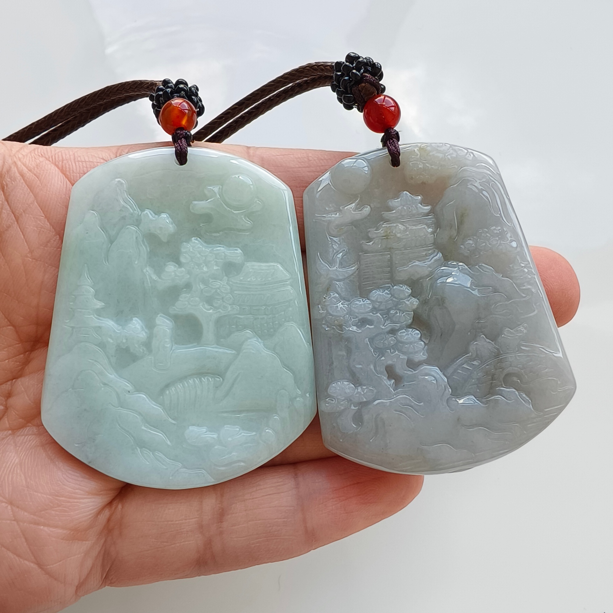 DDP 51.5mm Natural Type A Untreated Green Gray Burmese Jadeite Landscape Plaque