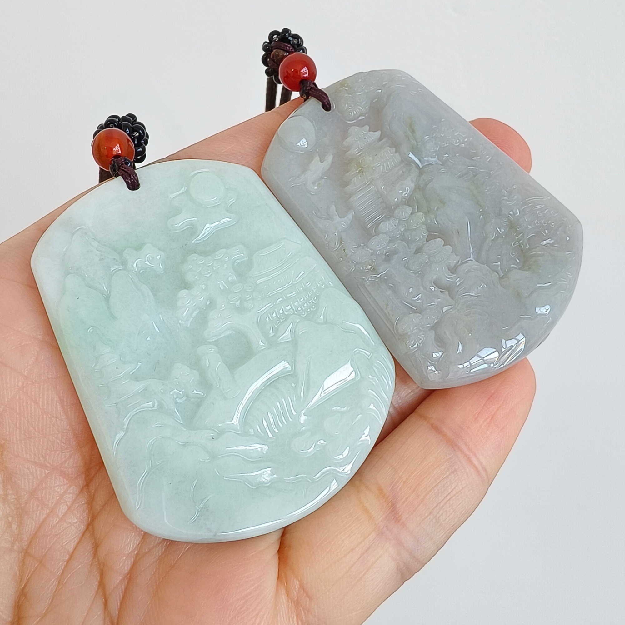 DDP 51.5mm Natural Type A Untreated Green Gray Burmese Jadeite Landscape Plaque