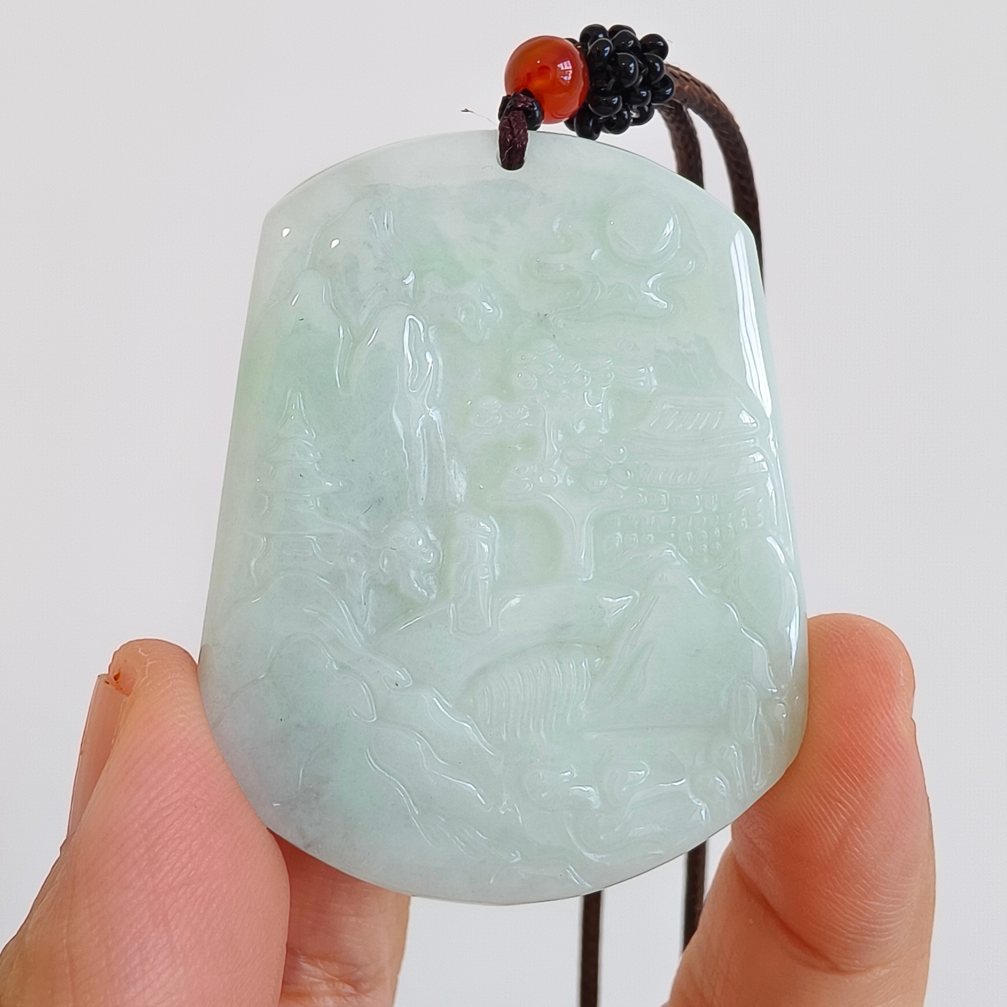 DDP 51.5mm Natural Type A Untreated Green Gray Burmese Jadeite Landscape Plaque
