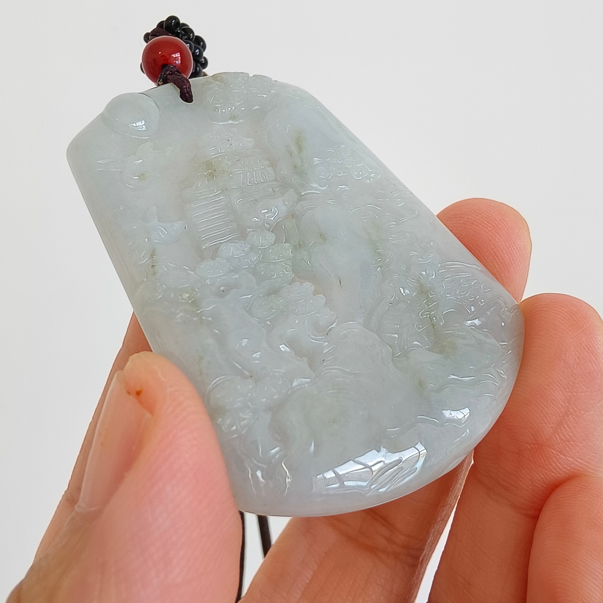 DDP 51.5mm Natural Type A Untreated Green Gray Burmese Jadeite Landscape Plaque
