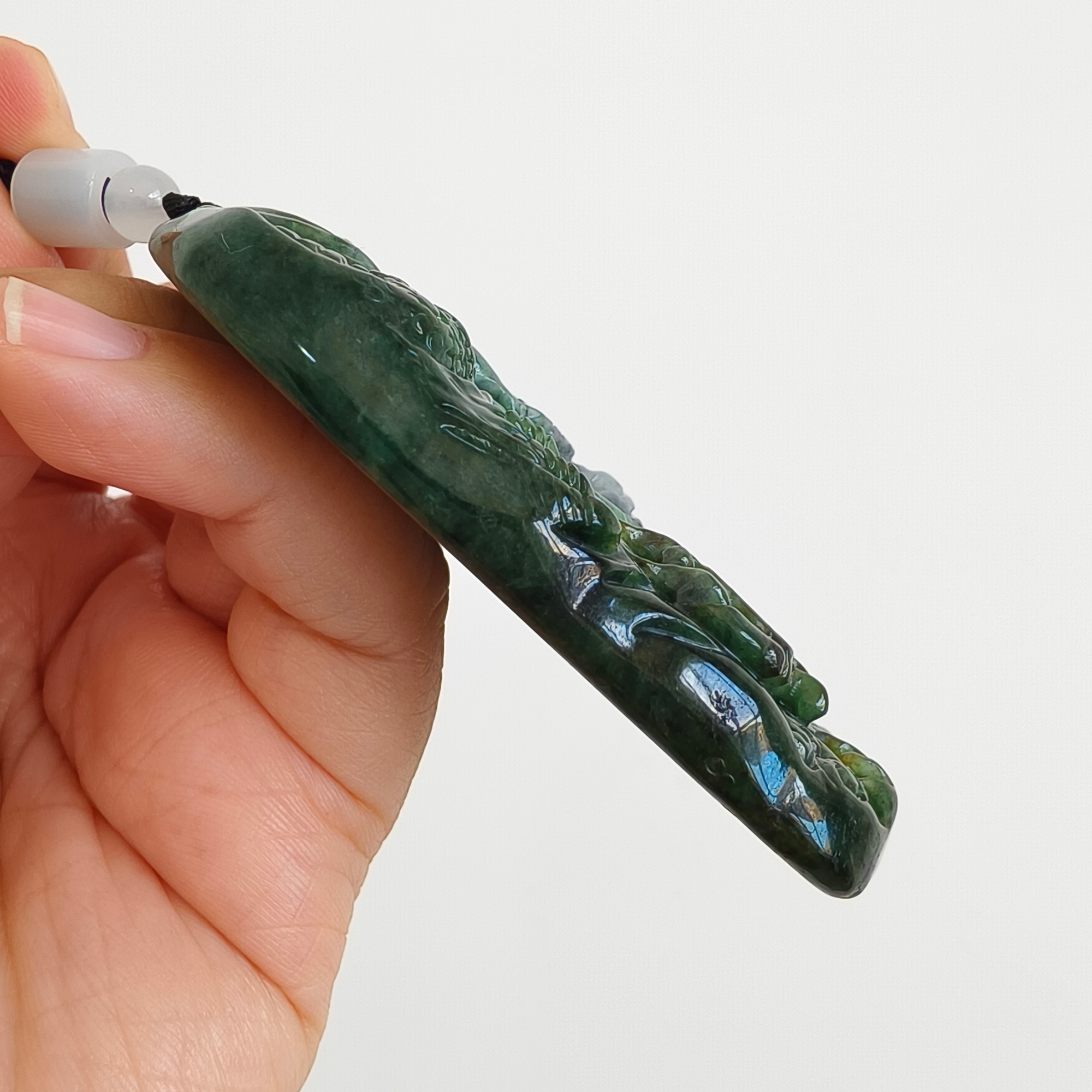DDP 75mm Natural Type A Untreated Green Gray Burmese Jadeite Dragon Amulet Pendant