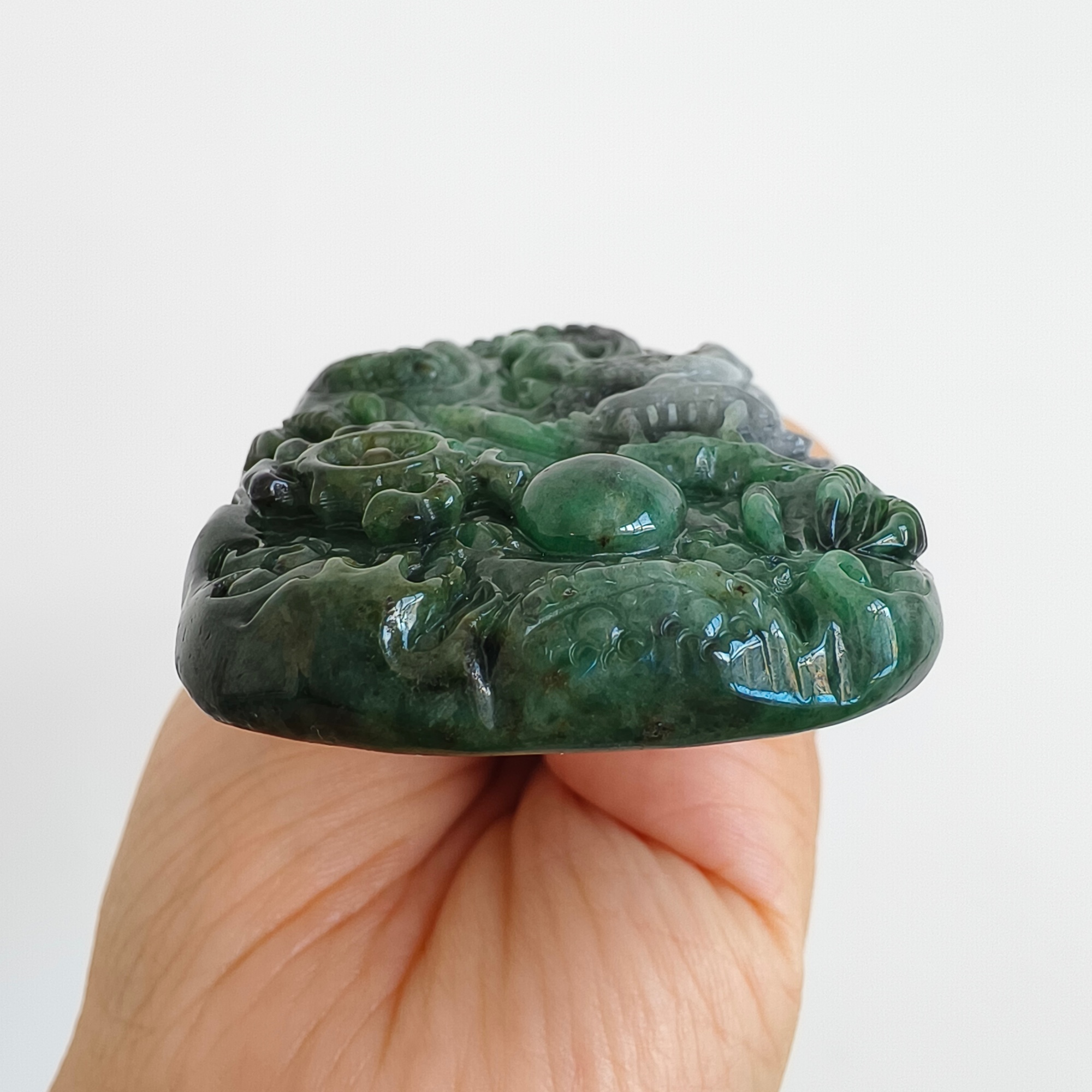 DDP 75mm Natural Type A Untreated Green Gray Burmese Jadeite Dragon Amulet Pendant