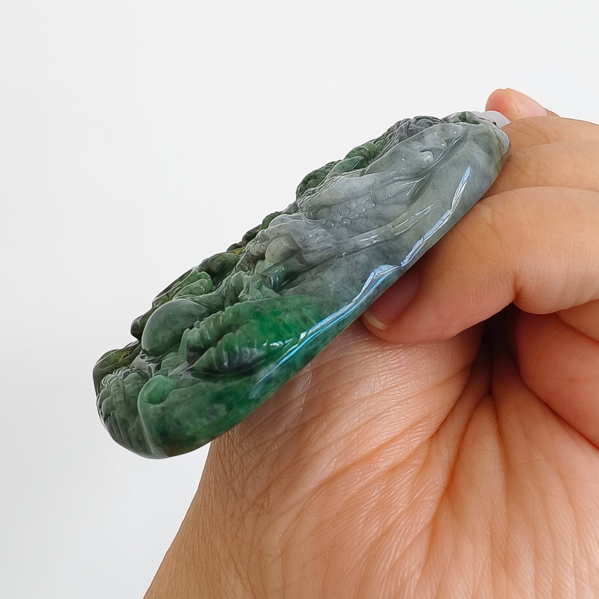 DDP 75mm Natural Type A Untreated Green Gray Burmese Jadeite Dragon Amulet Pendant