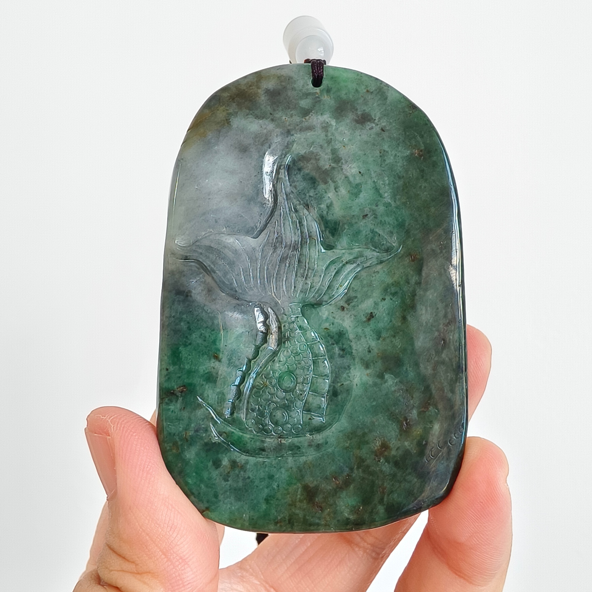 DDP 75mm Natural Type A Untreated Green Gray Burmese Jadeite Dragon Amulet Pendant