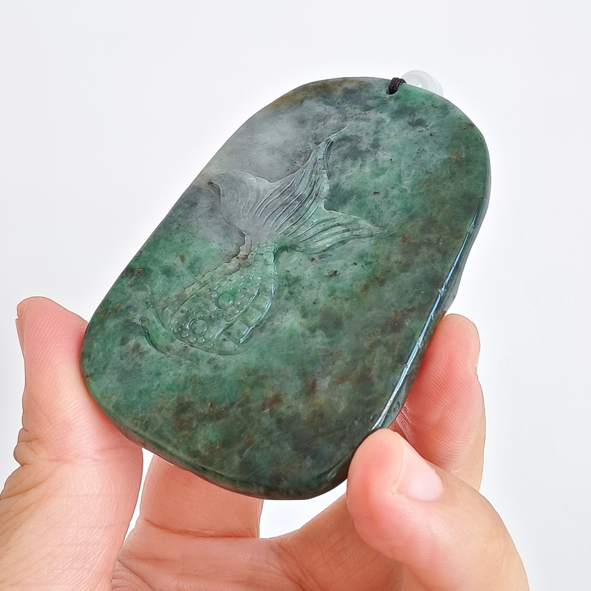 DDP 75mm Natural Type A Untreated Green Gray Burmese Jadeite Dragon Amulet Pendant