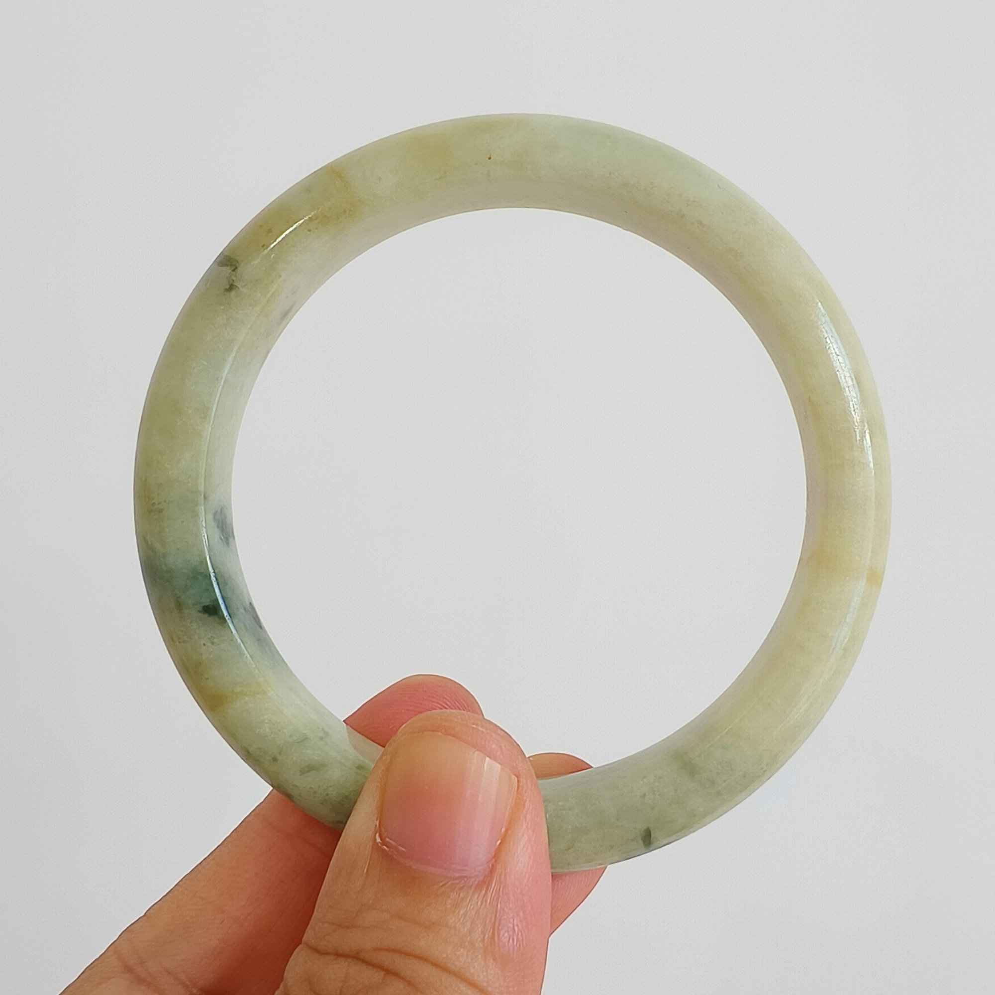 DDP 57.5mm Natural Type A Certificated Green Yellow Moss In Snow Burmese Jadeite Round Band Bangle