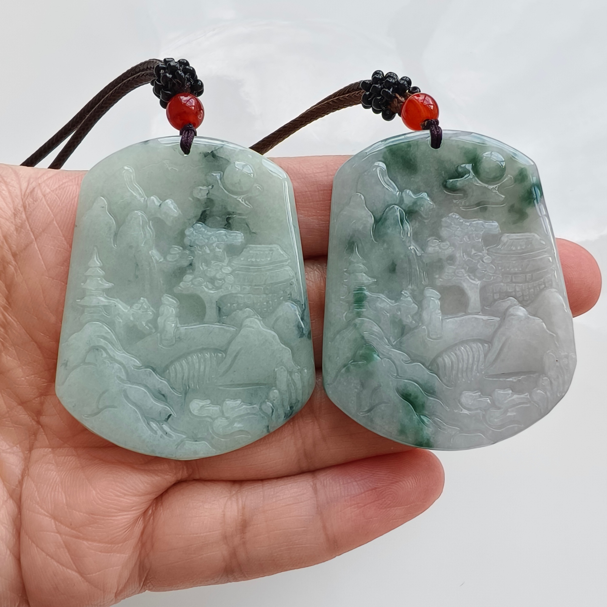 DDP 51mm Natural Type A Untreated Green White Moss In Snow Burmese Jadeite Landscape Plaque