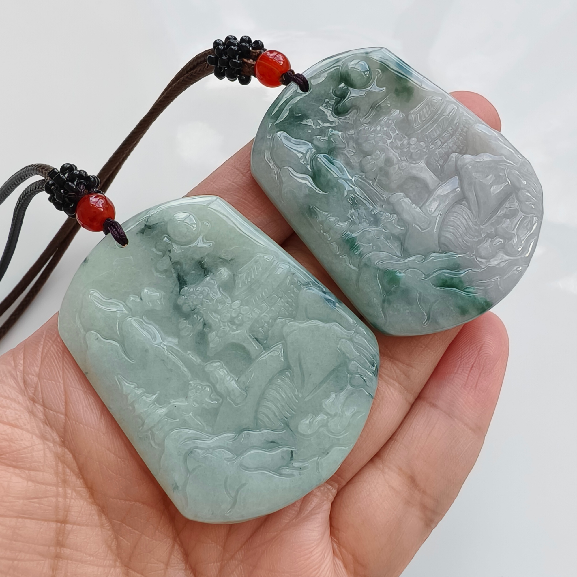 DDP 51mm Natural Type A Untreated Green White Moss In Snow Burmese Jadeite Landscape Plaque