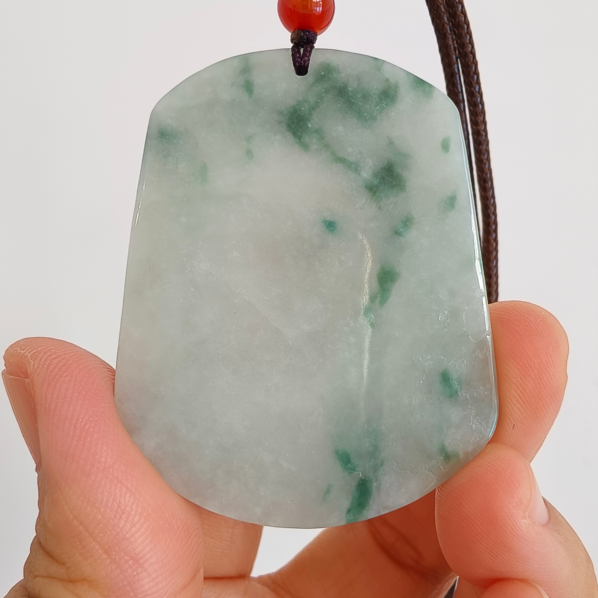 DDP 51mm Natural Type A Untreated Green White Moss In Snow Burmese Jadeite Landscape Plaque