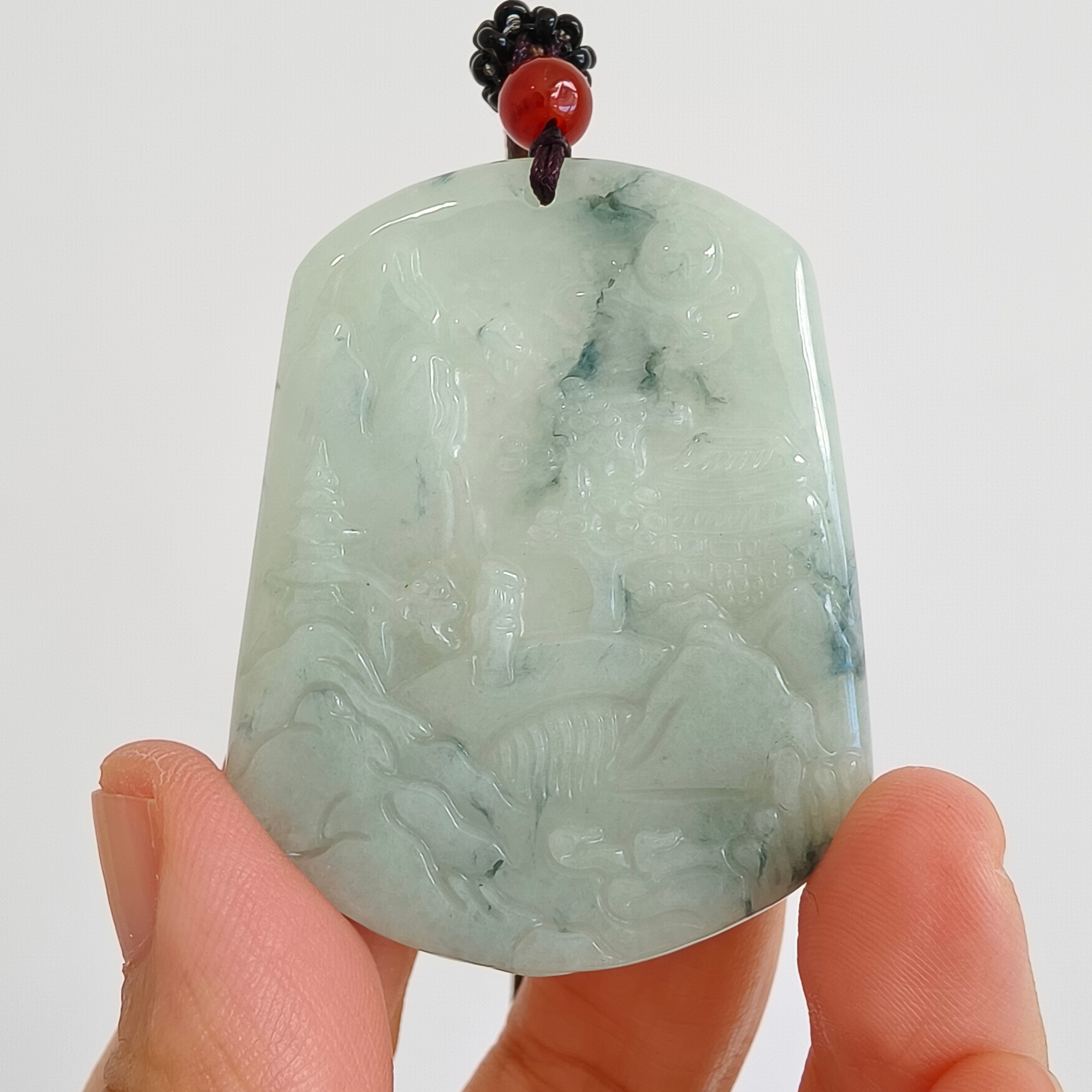 DDP 51mm Natural Type A Untreated Green White Moss In Snow Burmese Jadeite Landscape Plaque