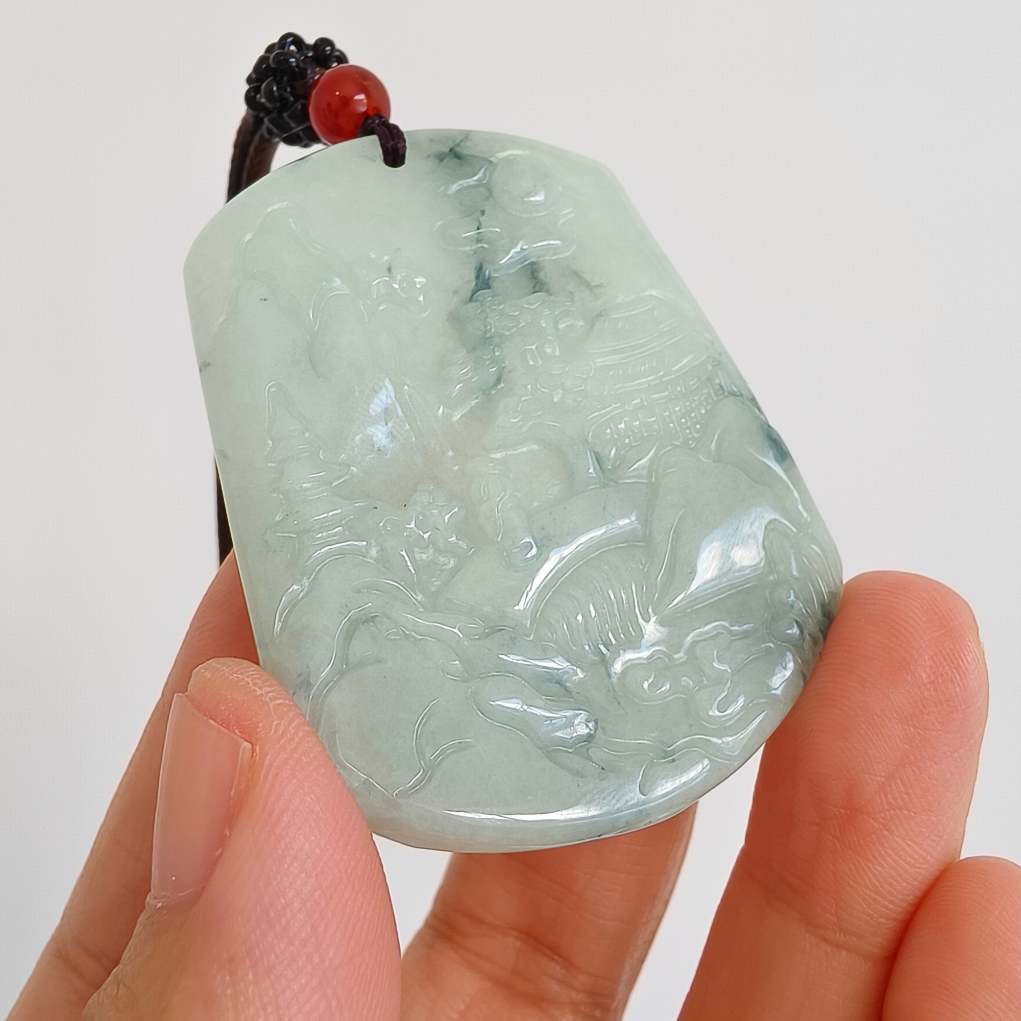 DDP 51mm Natural Type A Untreated Green White Moss In Snow Burmese Jadeite Landscape Plaque