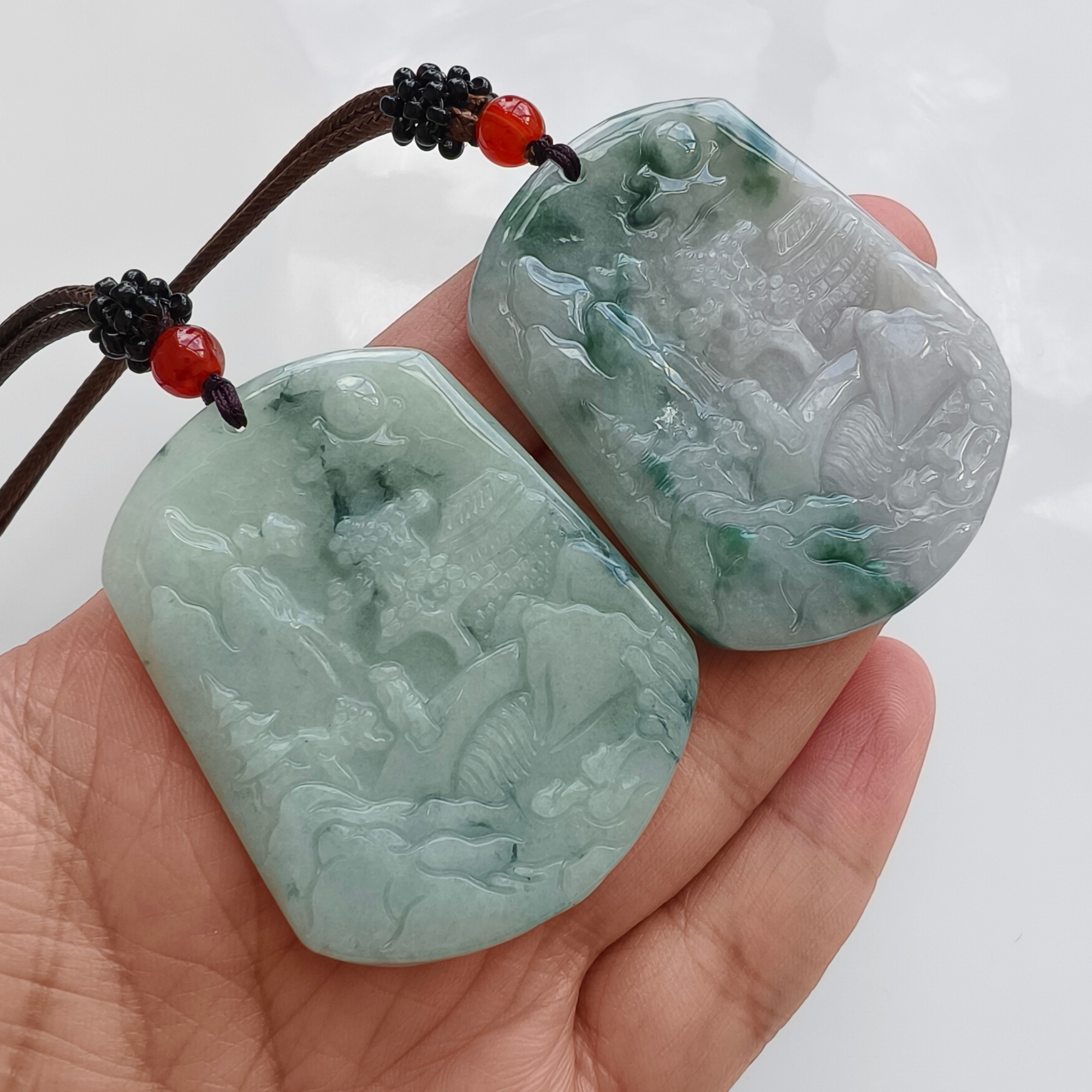 DDP 51mm Natural Type A Untreated Green White Moss In Snow Burmese Jadeite Landscape Plaque