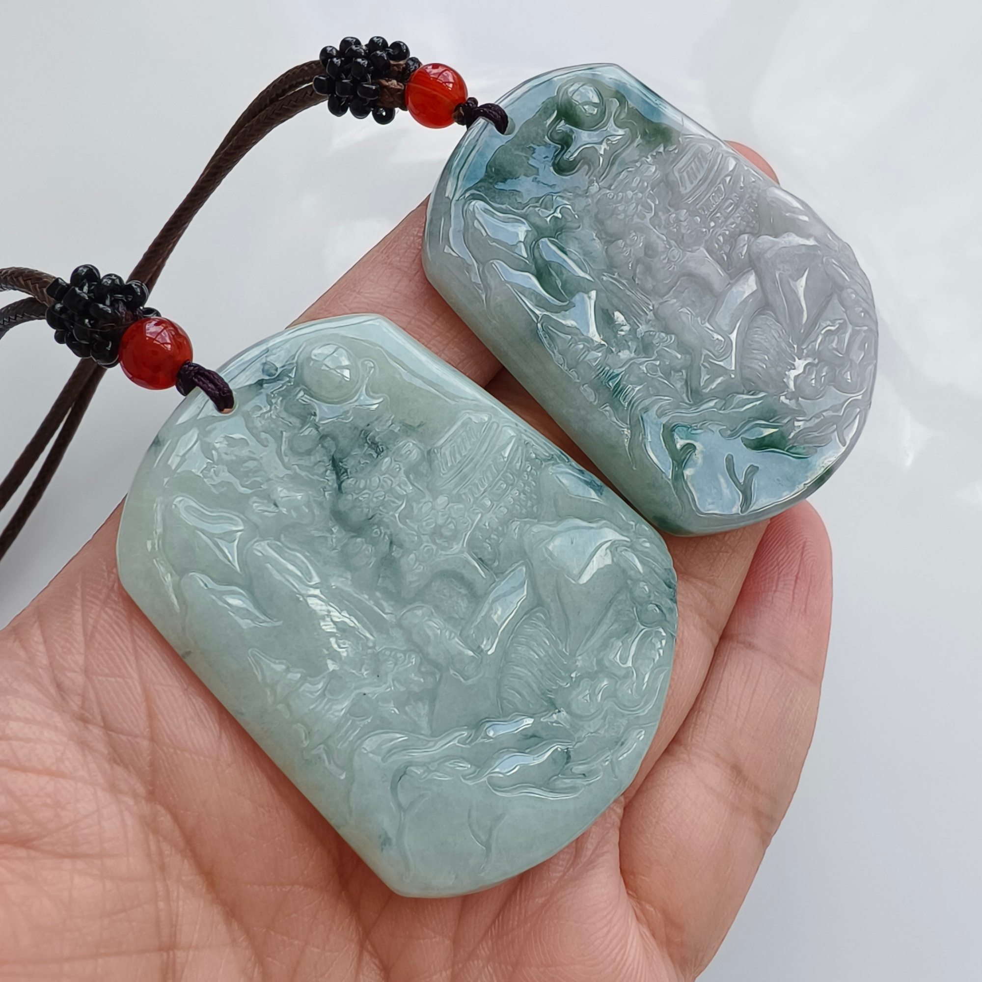 DDP 51mm Natural Type A Untreated Green White Moss In Snow Burmese Jadeite Landscape Plaque