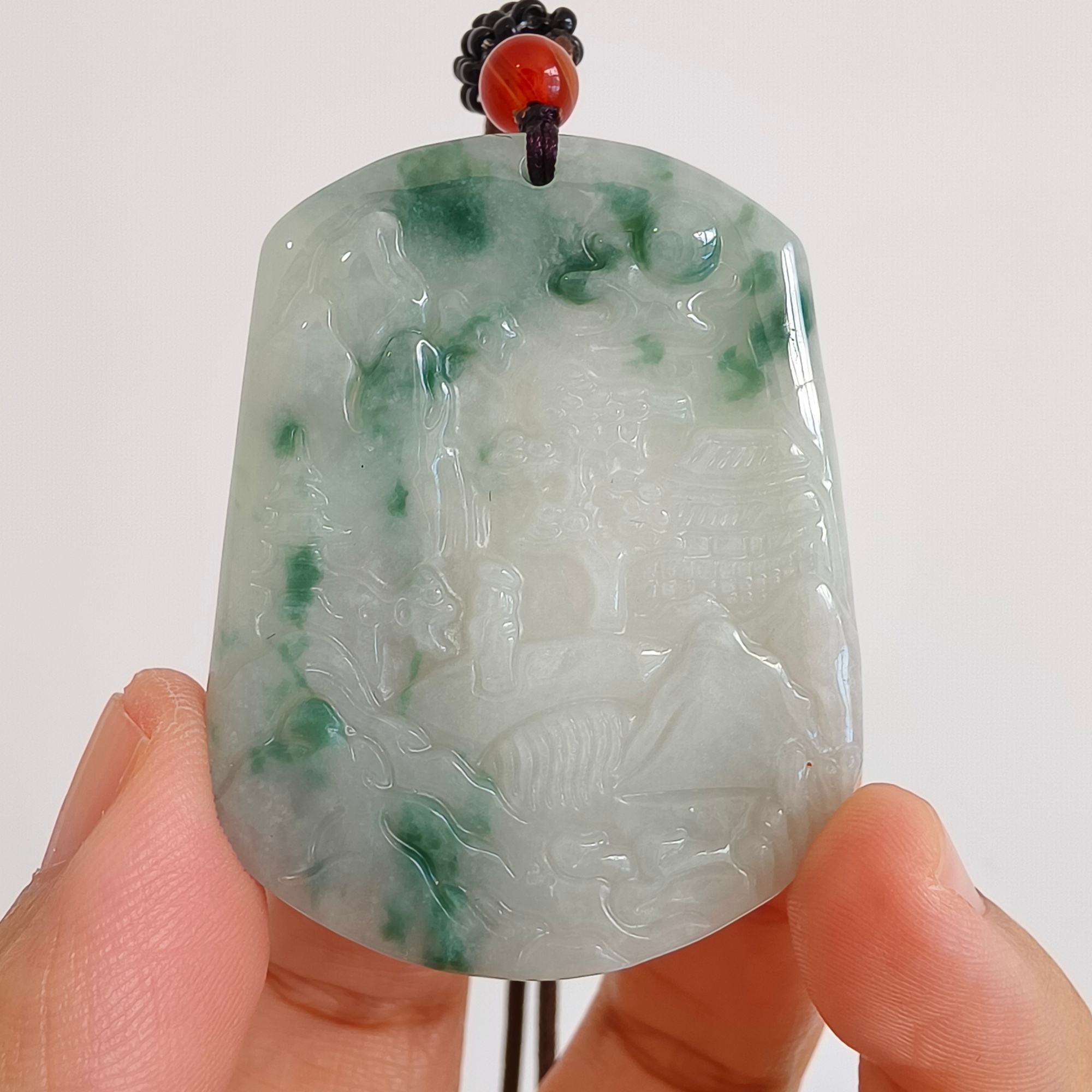 DDP 51mm Natural Type A Untreated Green White Moss In Snow Burmese Jadeite Landscape Plaque