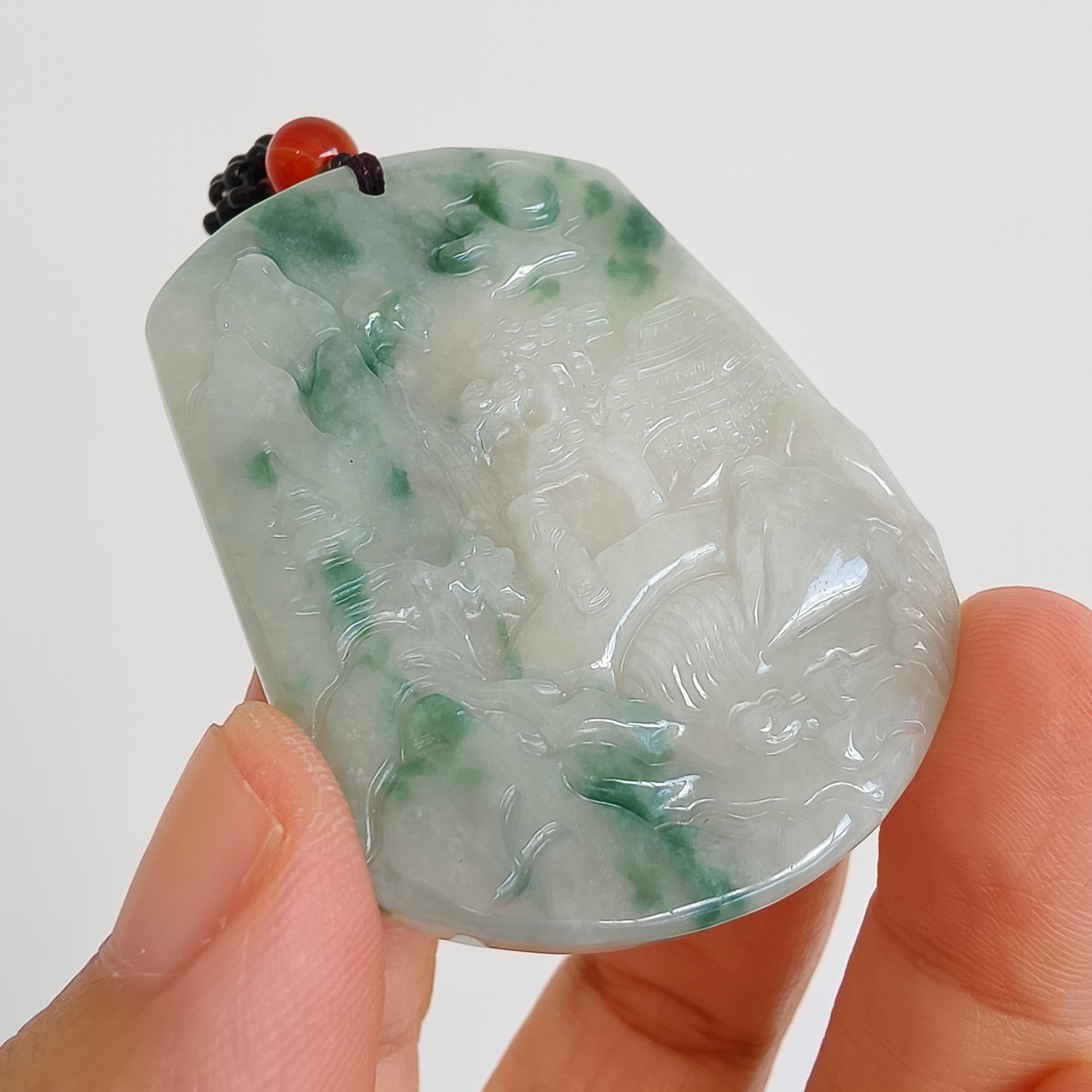 DDP 51mm Natural Type A Untreated Green White Moss In Snow Burmese Jadeite Landscape Plaque