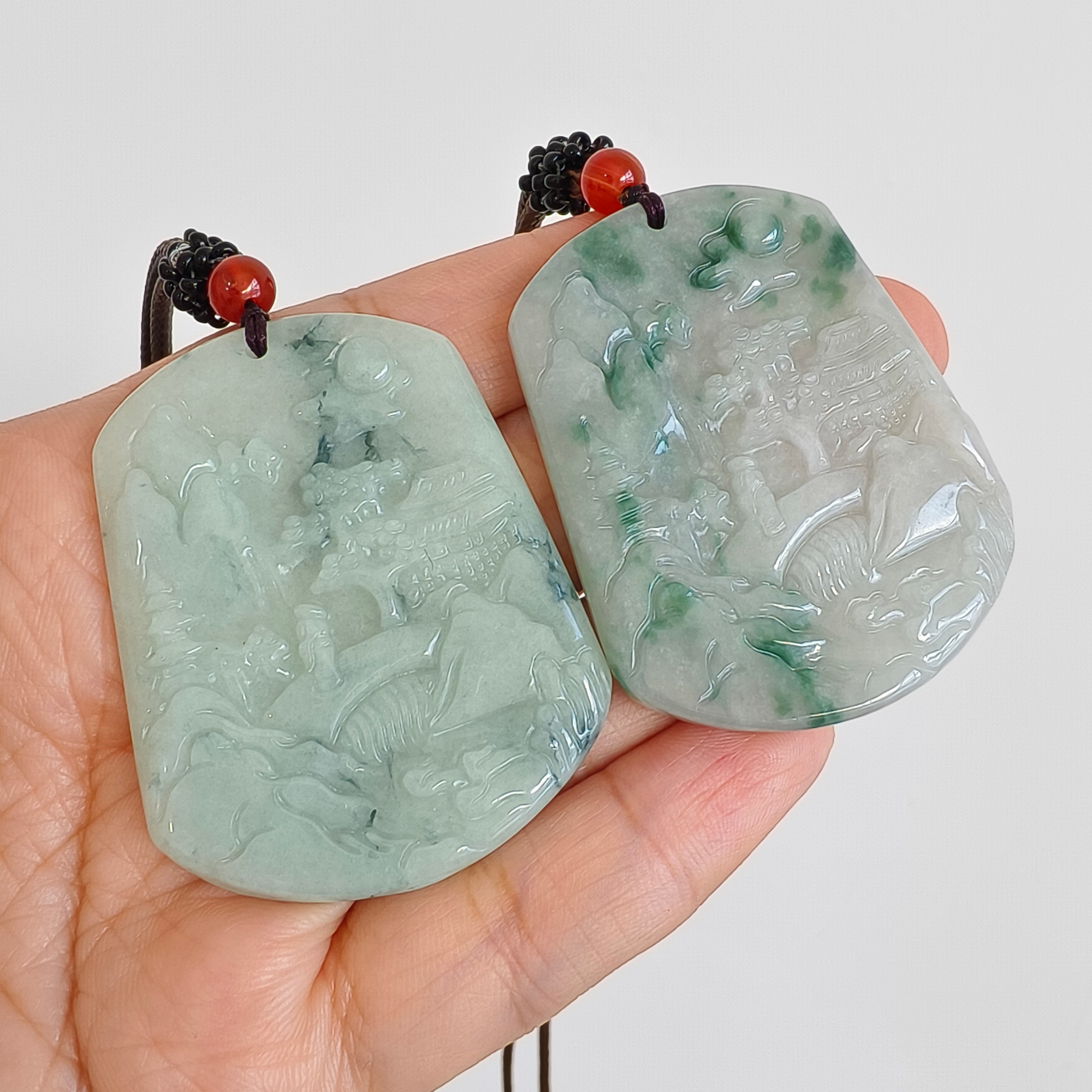 DDP 51mm Natural Type A Untreated Green White Moss In Snow Burmese Jadeite Landscape Plaque
