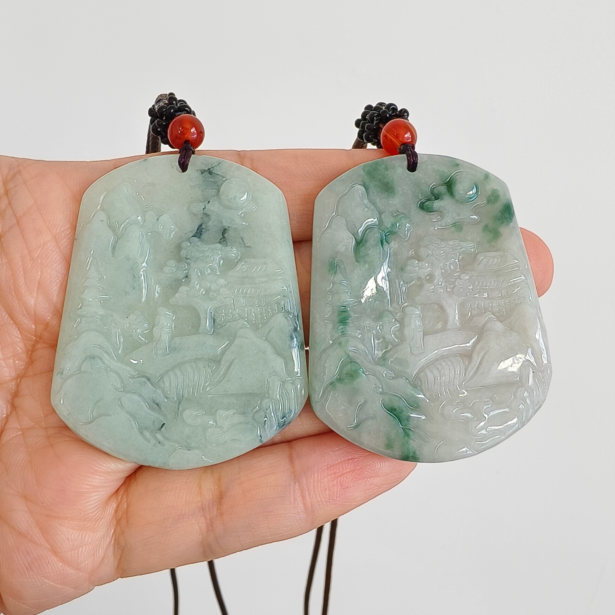 DDP 51mm Natural Type A Untreated Green White Moss In Snow Burmese Jadeite Landscape Plaque