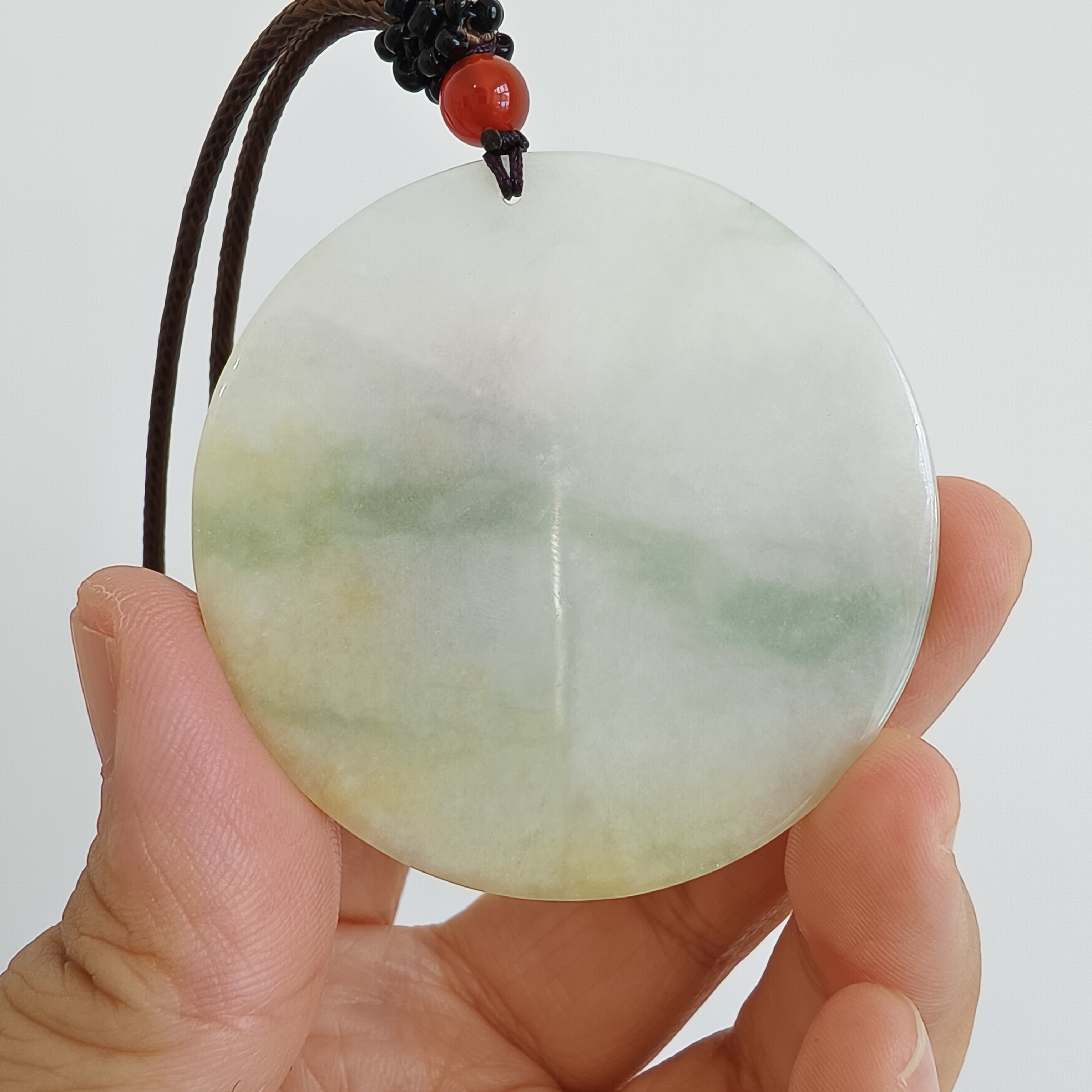 DDP 52mm Natural Type A Untreated Green Yellow Burmese Jadeite Round Pendant With Horse Carved