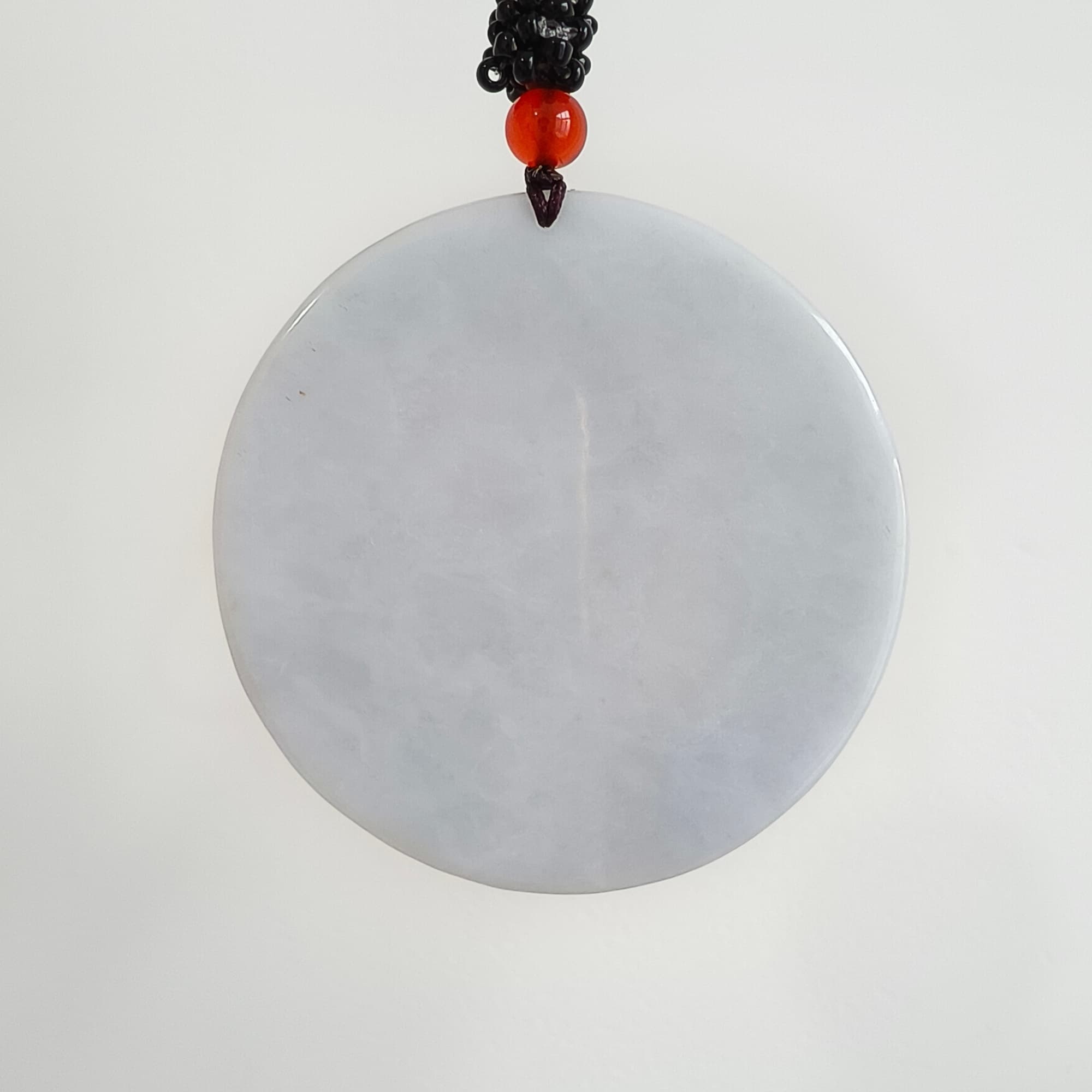 DDP 50mm Natural Type A  Certificated Untreated Light Lavender Burmese Jadeite Round Pendant With Flower And Fish Carved