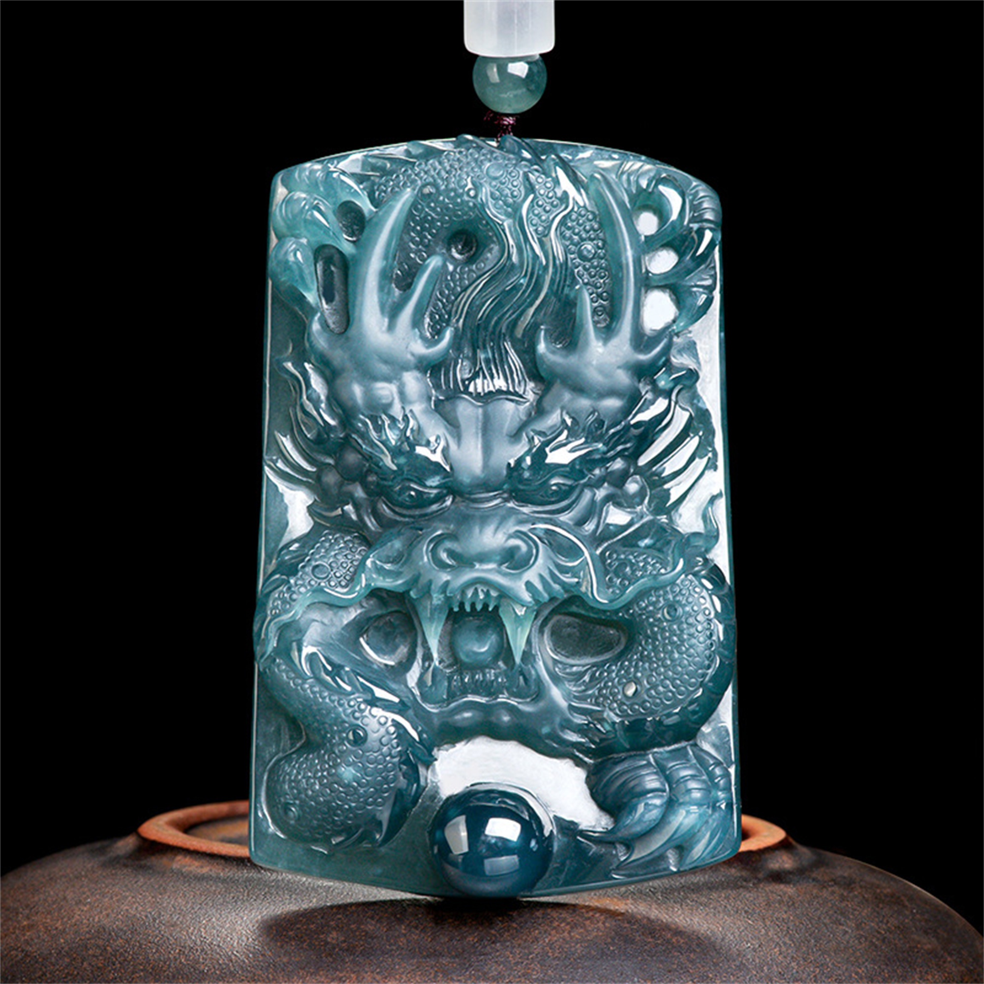 Unique Natural Type A Untreated Icy Blue Watery Guatemalan Jadeite Hand Carved Dragon Pendant,Irregular Dragon Plaque,DIY Jewelry Supplies