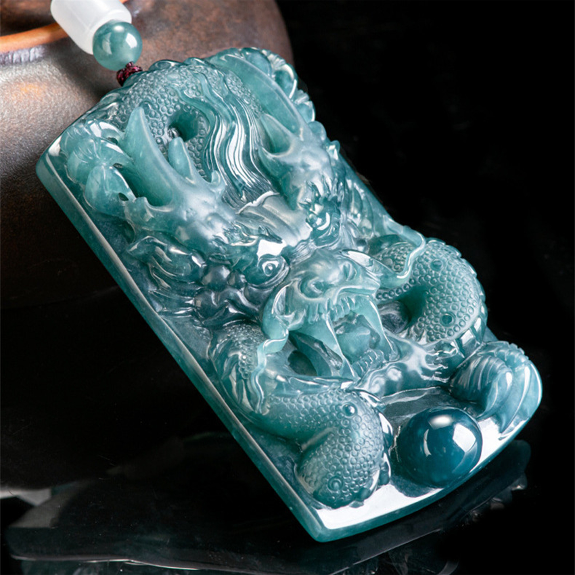 Unique Natural Type A Untreated Icy Blue Watery Guatemalan Jadeite Hand Carved Dragon Pendant,Irregular Dragon Plaque,DIY Jewelry Supplies