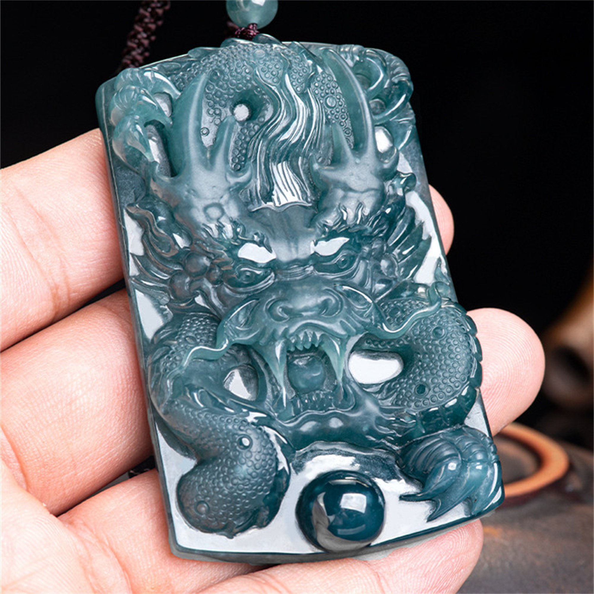 Unique Natural Type A Untreated Icy Blue Watery Guatemalan Jadeite Hand Carved Dragon Pendant,Irregular Dragon Plaque,DIY Jewelry Supplies