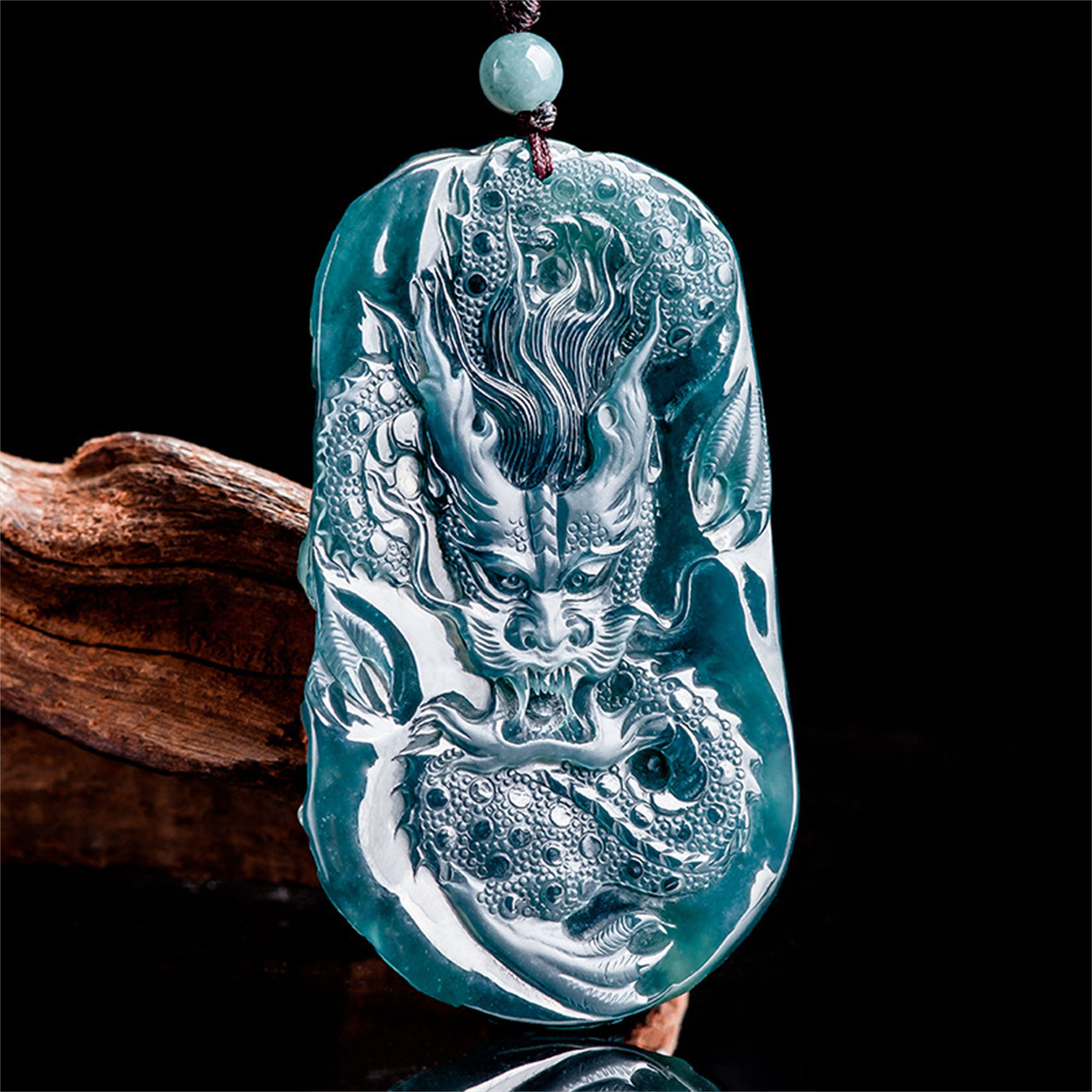 Unique Natural Type A Untreated Icy Blue Watery Guatemalan Jadeite Hand Carved Nine Dragons九龙护主 Pendant,Irregular Dragon Plaque