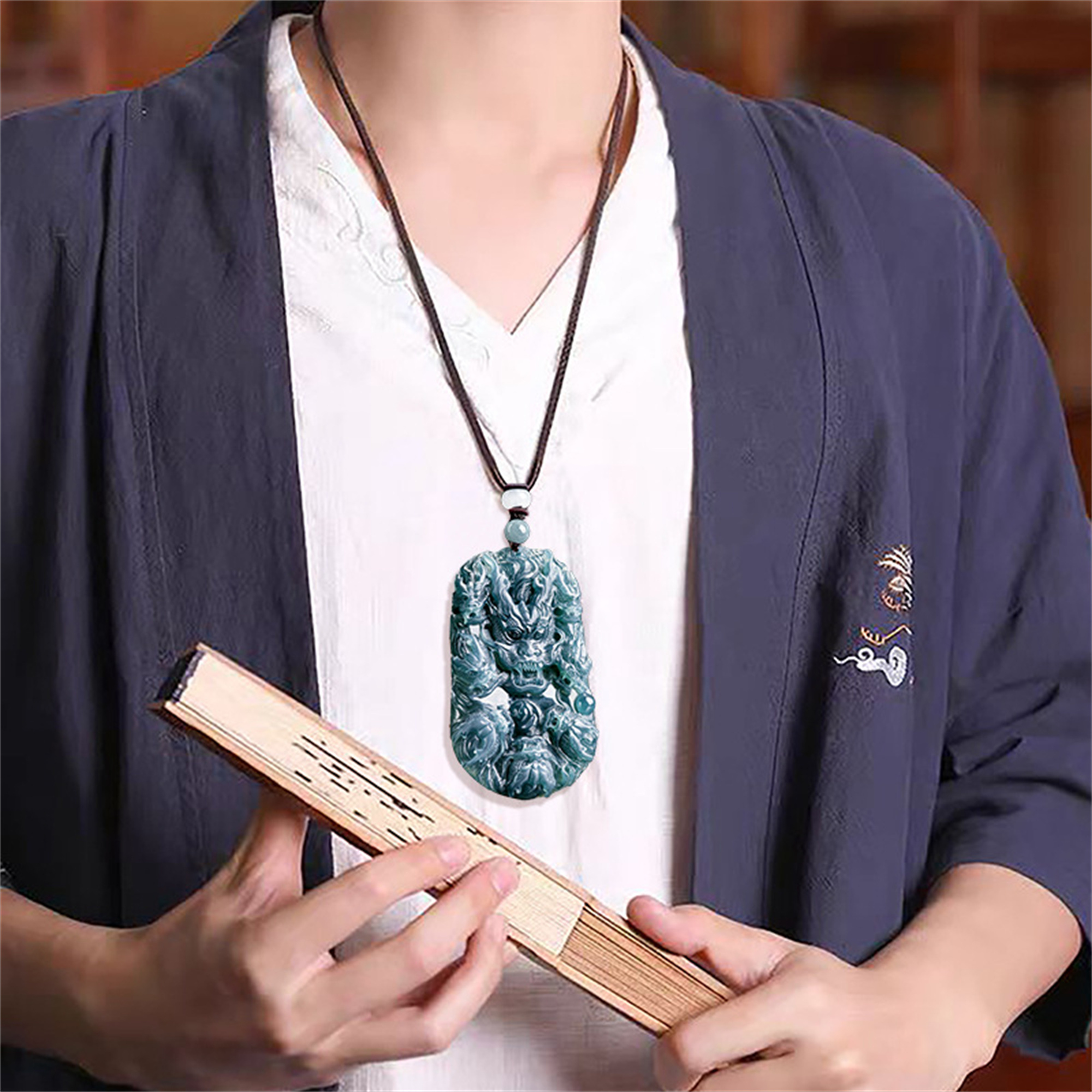 Unique Natural Type A Untreated Icy Blue Watery Guatemalan Jadeite Hand Carved Nine Dragons九龙护主 Pendant,Irregular Dragon Plaque
