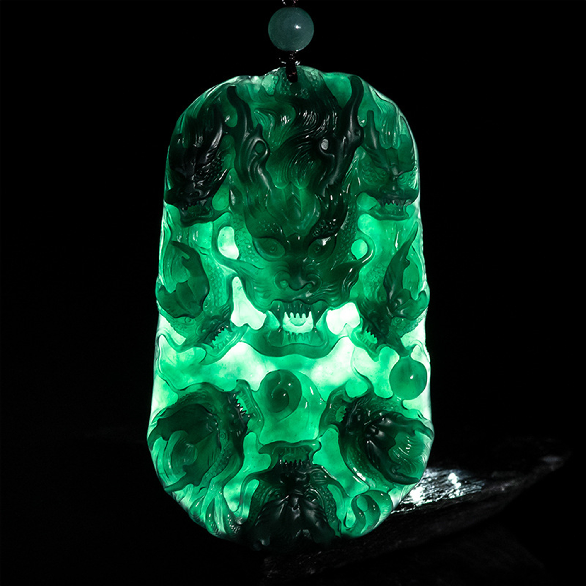 Unique Natural Type A Untreated Icy Blue Watery Guatemalan Jadeite Hand Carved Nine Dragons九龙护主 Pendant,Irregular Dragon Plaque