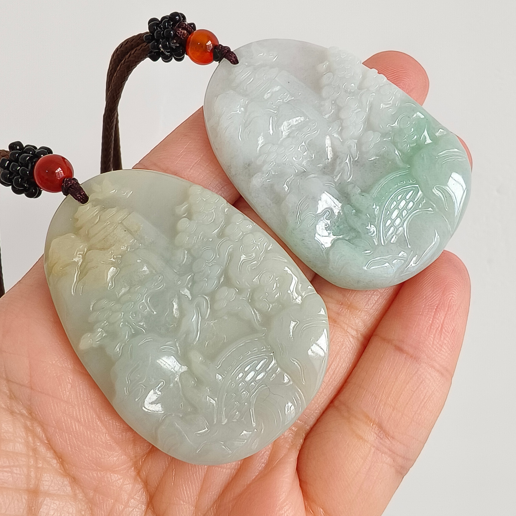 DDP 50.5mm Natural Type A Certificated Untreated Green White Burmese Jadeite Landscape Plaque