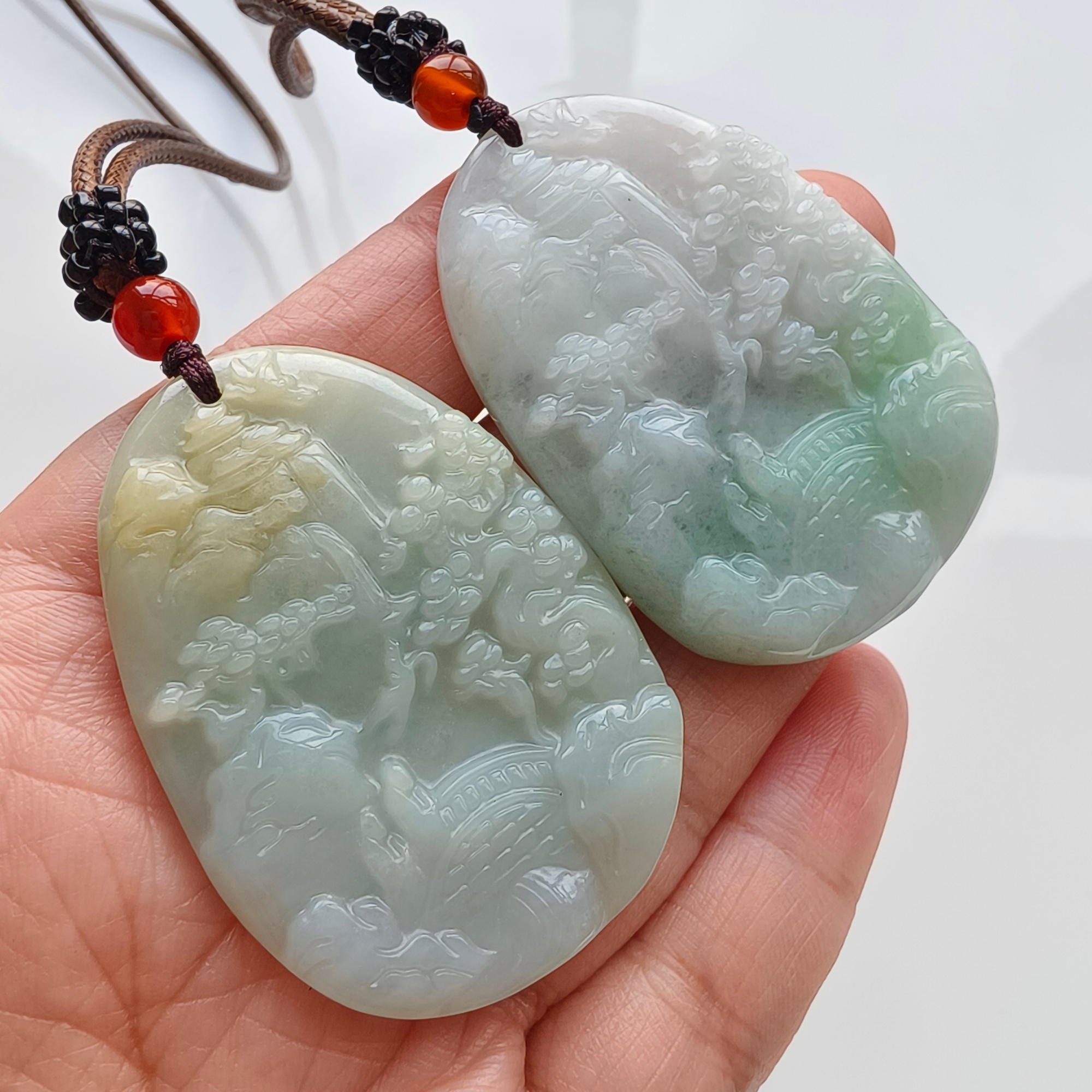 DDP 50.5mm Natural Type A Certificated Untreated Green White Burmese Jadeite Landscape Plaque