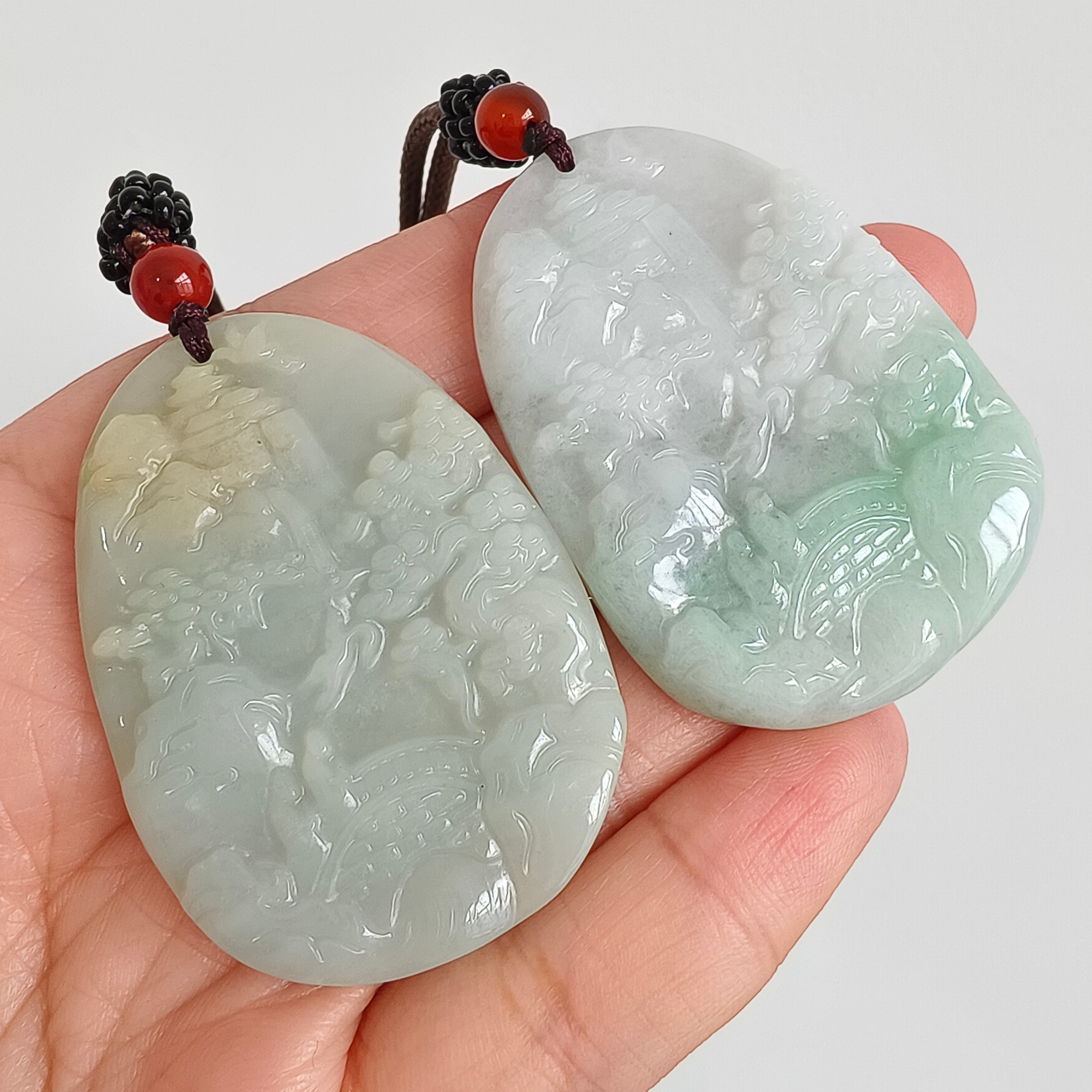 DDP 50.5mm Natural Type A Certificated Untreated Green White Burmese Jadeite Landscape Plaque