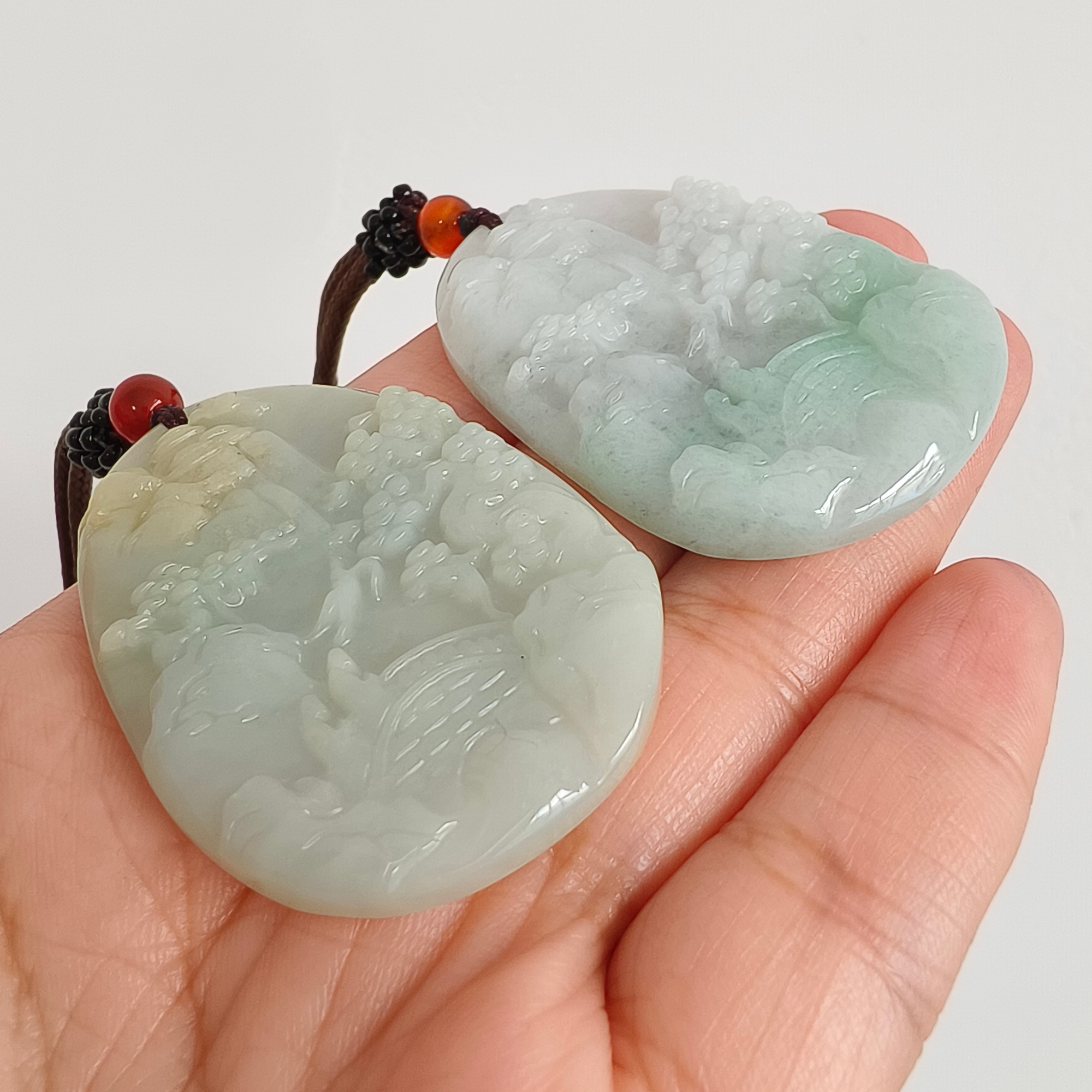 DDP 50.5mm Natural Type A Certificated Untreated Green White Burmese Jadeite Landscape Plaque