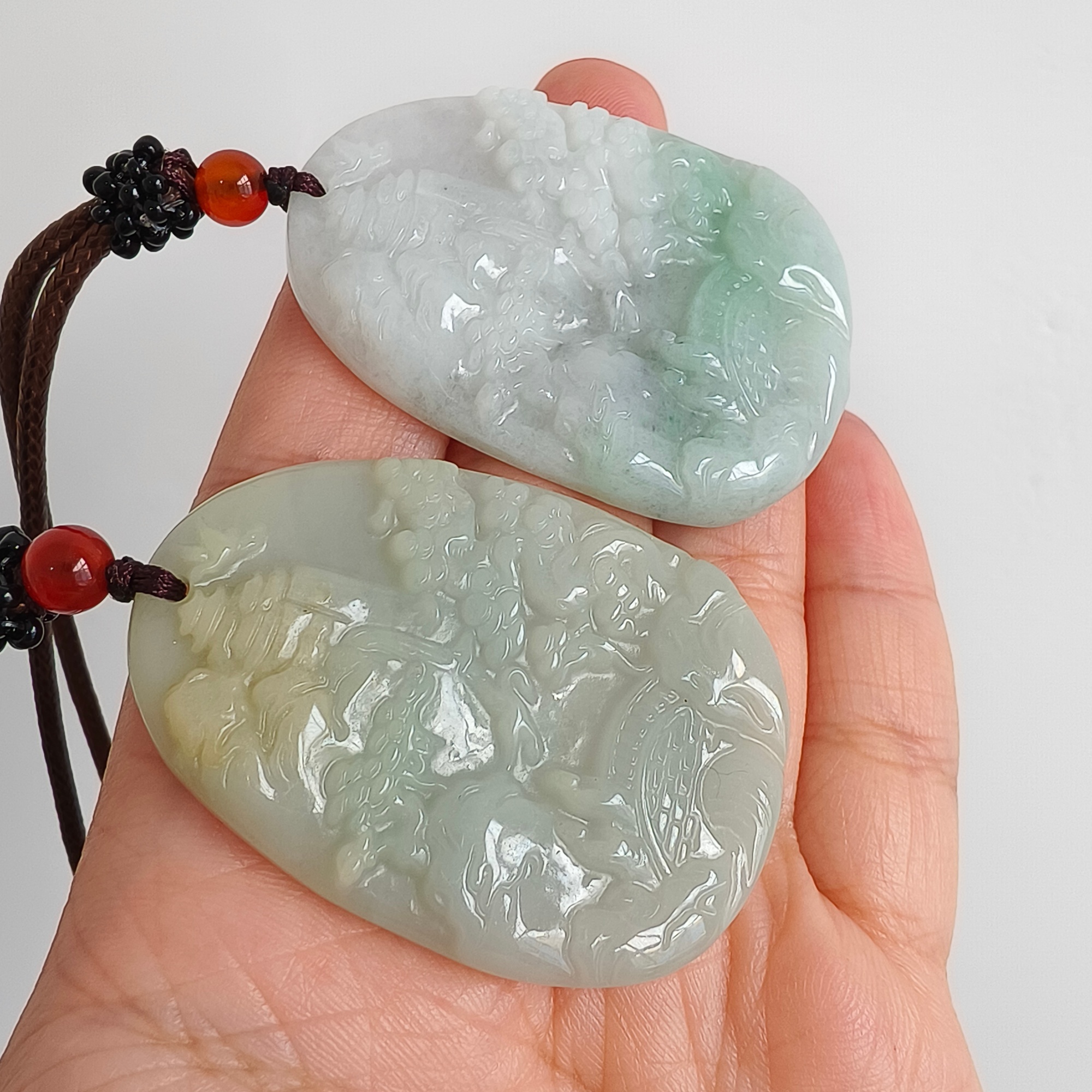 DDP 50.5mm Natural Type A Certificated Untreated Green White Burmese Jadeite Landscape Plaque