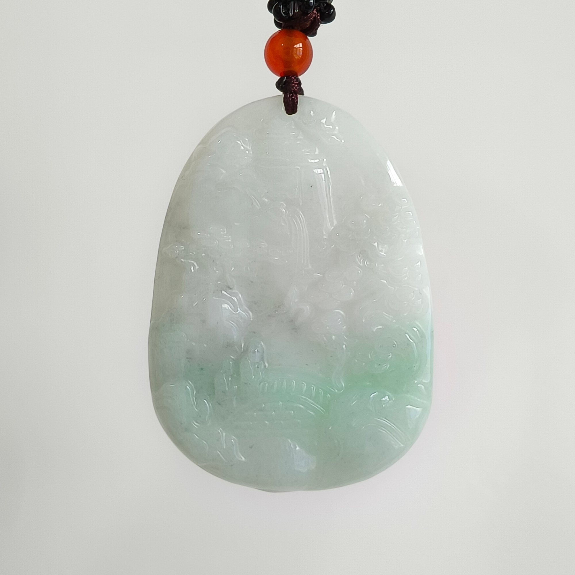 DDP 50.5mm Natural Type A Certificated Untreated Green White Burmese Jadeite Landscape Plaque
