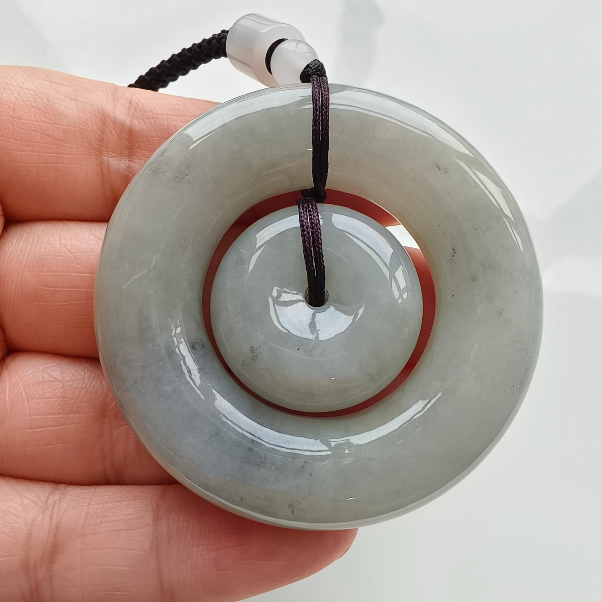 DDP 51mm Natural Certificated Type A Untreated Light Gray Green Burmese Jadeite Size Safety Buckle Pendant